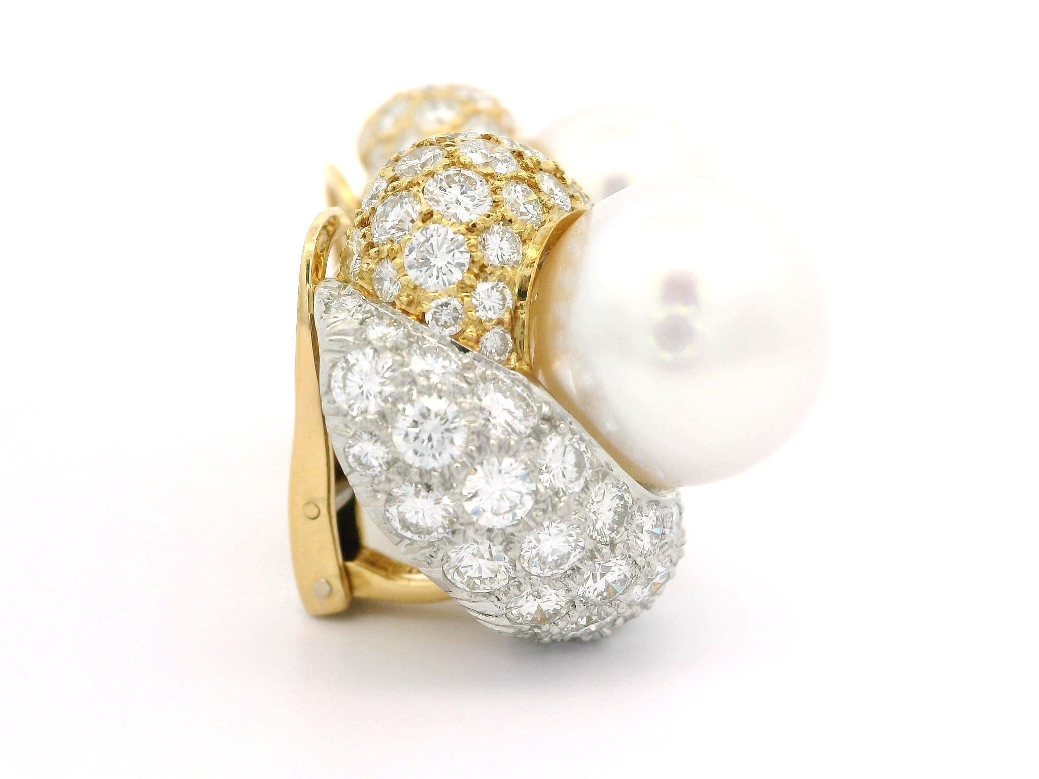 18k Massivgold Hochwertige 12,8 mm Südseeperle 8ctw Diamant-Ohrringe mit Deckel im Angebot 6