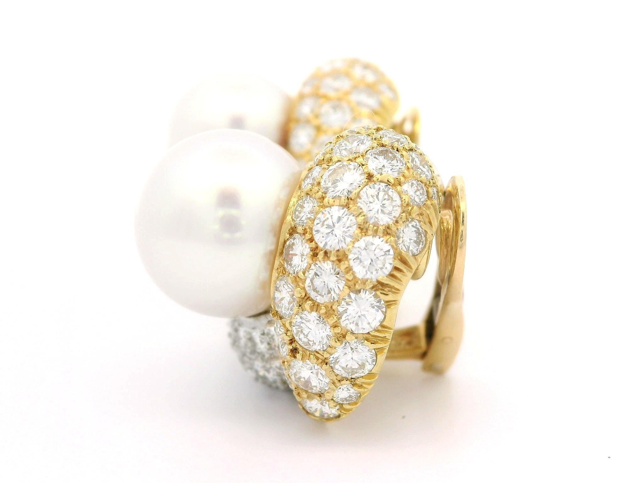 18k Massivgold Hochwertige 12,8 mm Südseeperle 8ctw Diamant-Ohrringe mit Deckel im Angebot 4