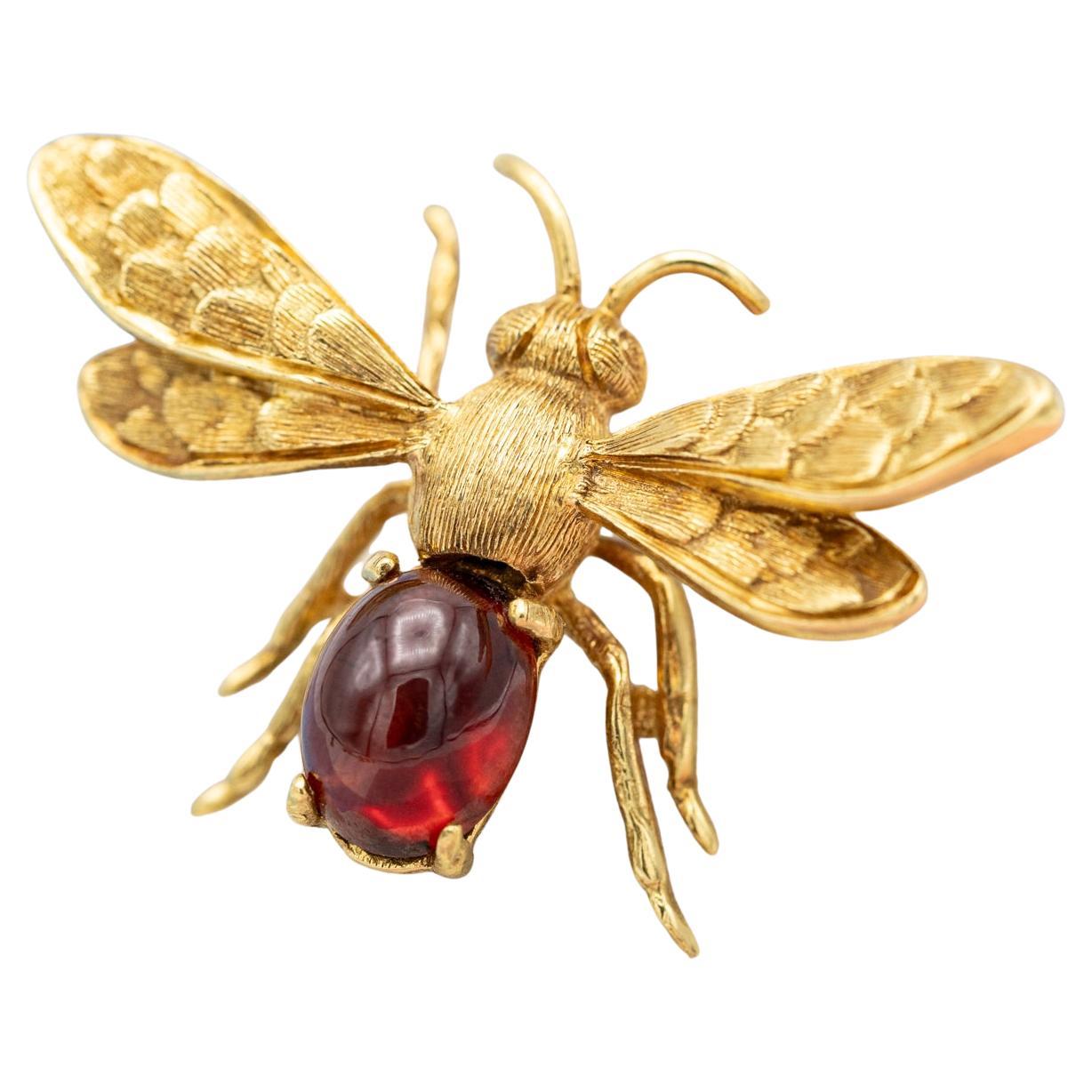 18K Solid gold honey bee Brooch - Vintage estate handmade collar brooch