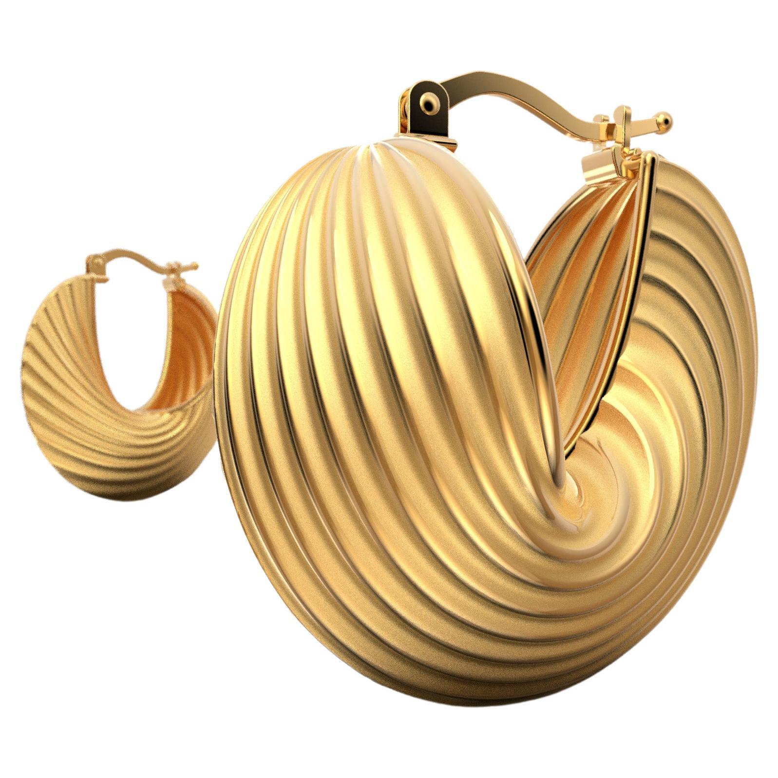 Contemporary 18K Solid Gold Hoop Earrings Designed and Crafted in Italy by Oltremare Gioielli For Sale