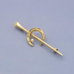 18k solid gold horse shoe Bar Brooch - Vintage stick pin - European Good Luck