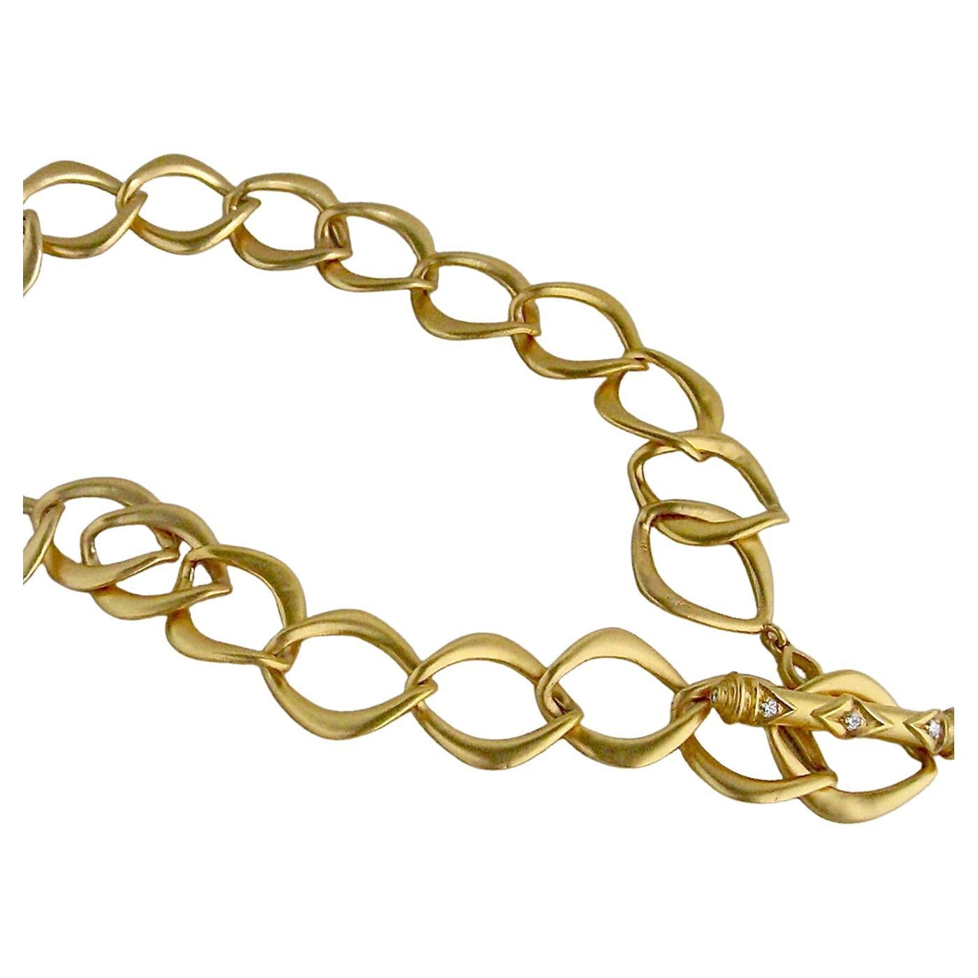 18K Solid Gold Large Link Necklace  For Sale