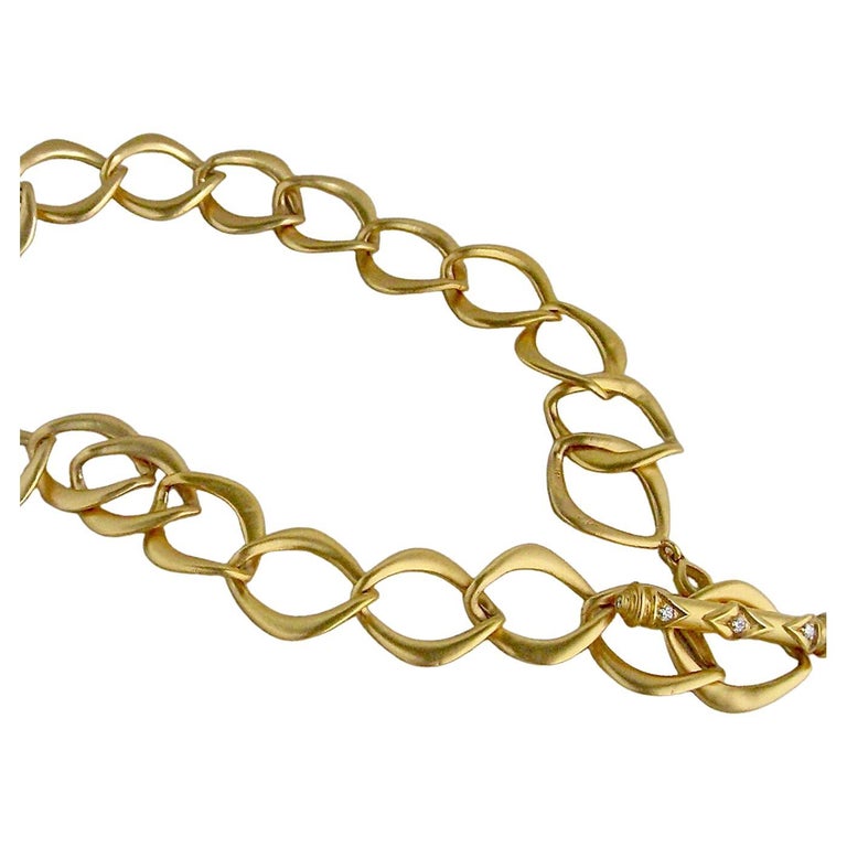 18K Solid Gold Large Link Necklace For Sale at 1stDibs