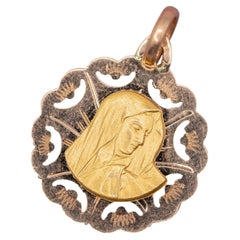 18K Solid Gold Large Retro Virgin Mary Charm – Italian Vintage Floral Religious