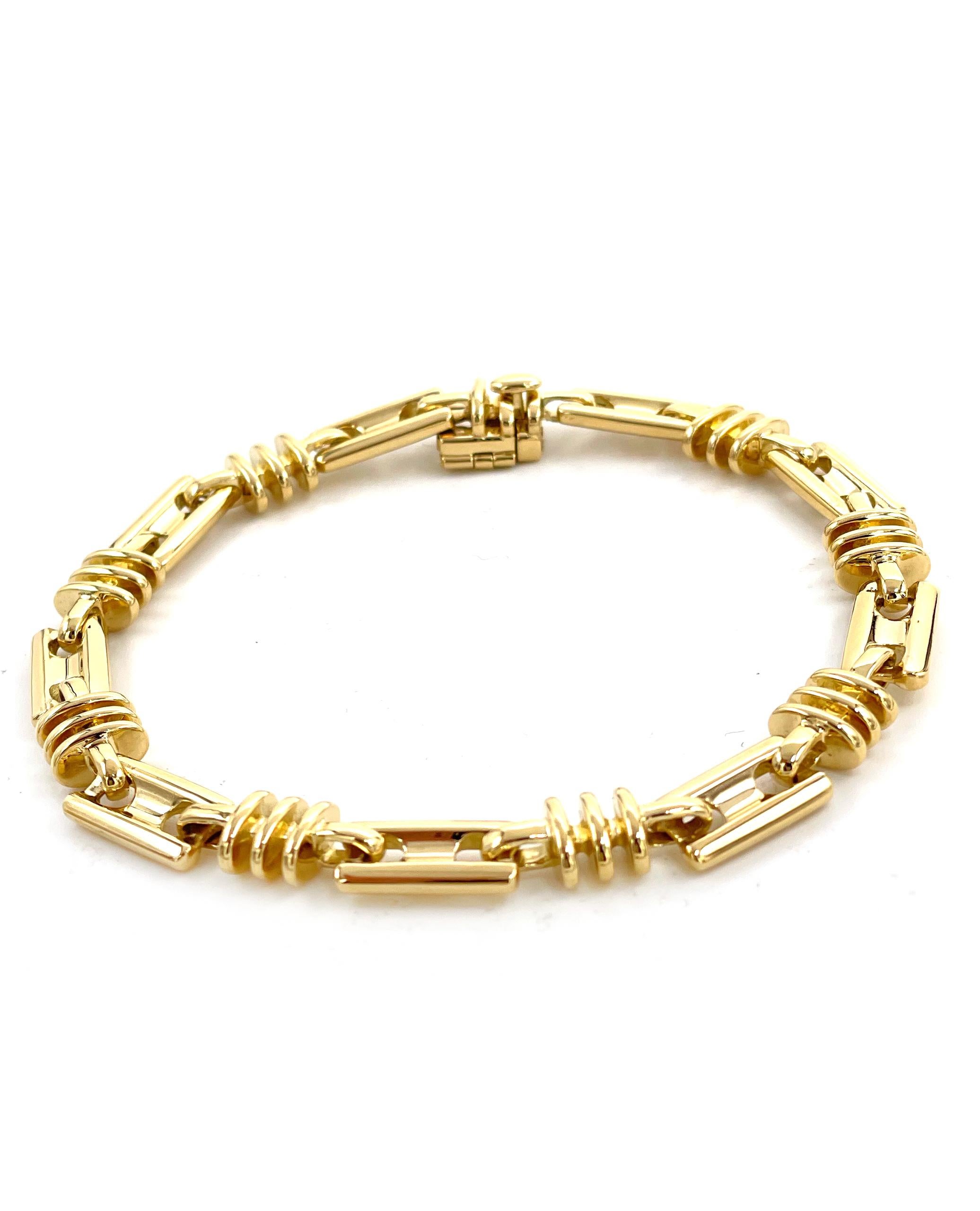 18k Solid Gold Herren Fancy Link Armband (Zeitgenössisch) im Angebot