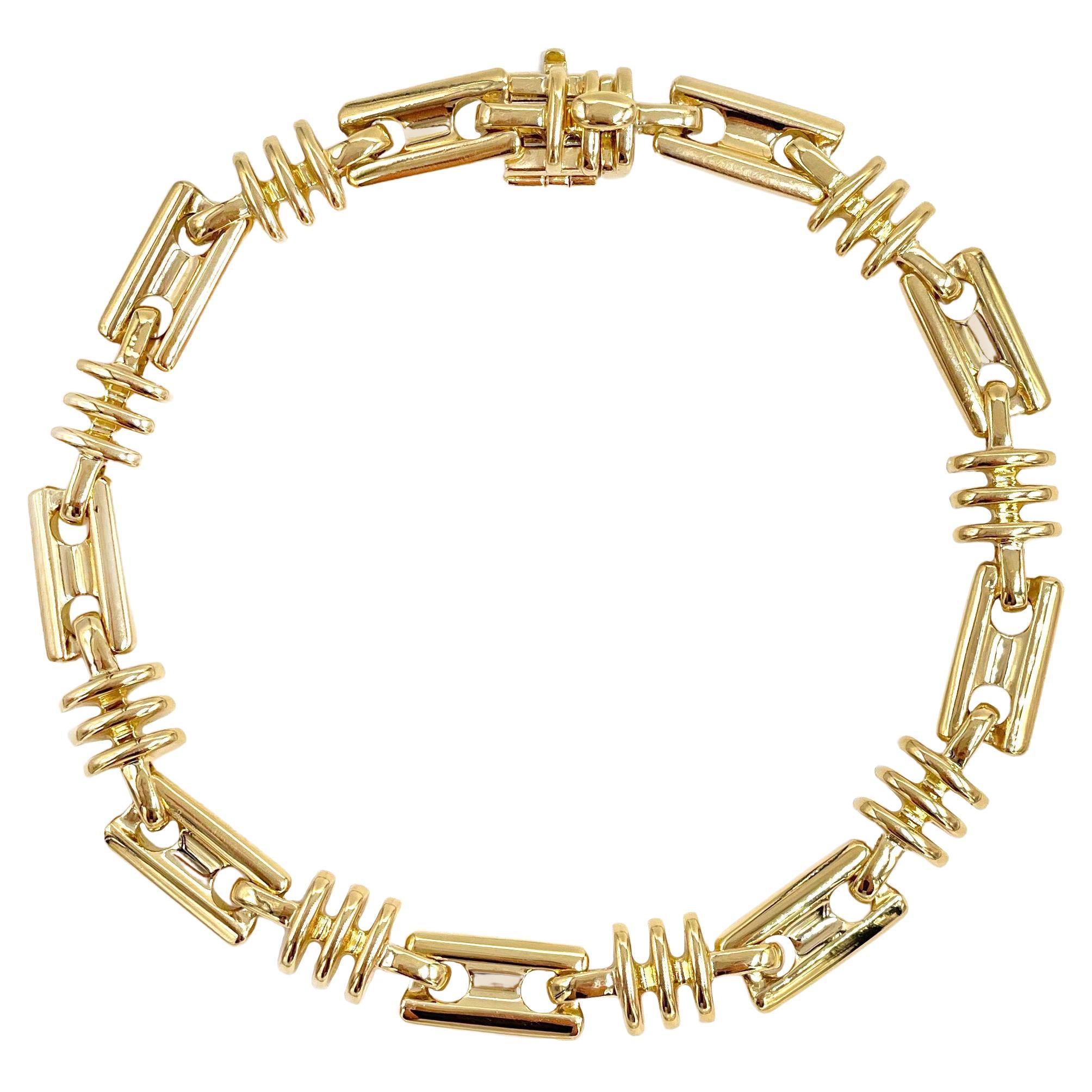 18k Solid Gold Men's Fancy Link Bracelet For Sale