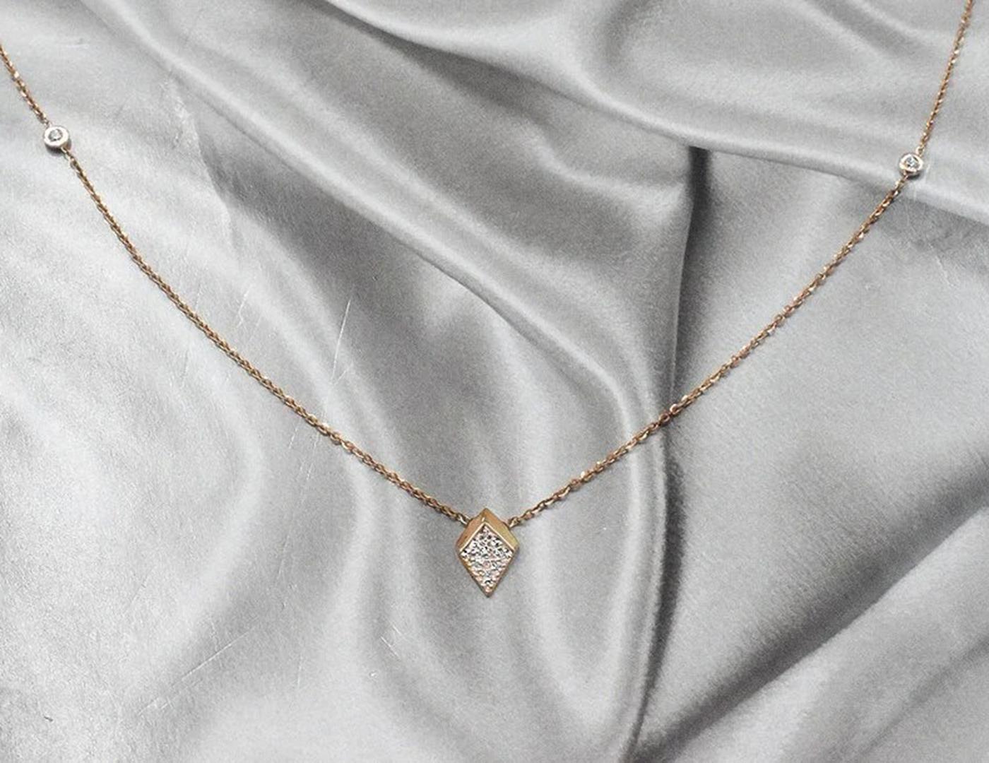 Minimalist Diamond Charm Necklace with Thin Gold Chain is made of 18k solid gold.
Available in three colors of gold:  Yellow Gold / White Gold / Rose Gold.

Natural genuine round cut diamond each diamond is hand selected by me to ensure quality and