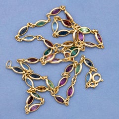 18k solid gold - multi coloured stone necklace - Thin chain, Minimal design