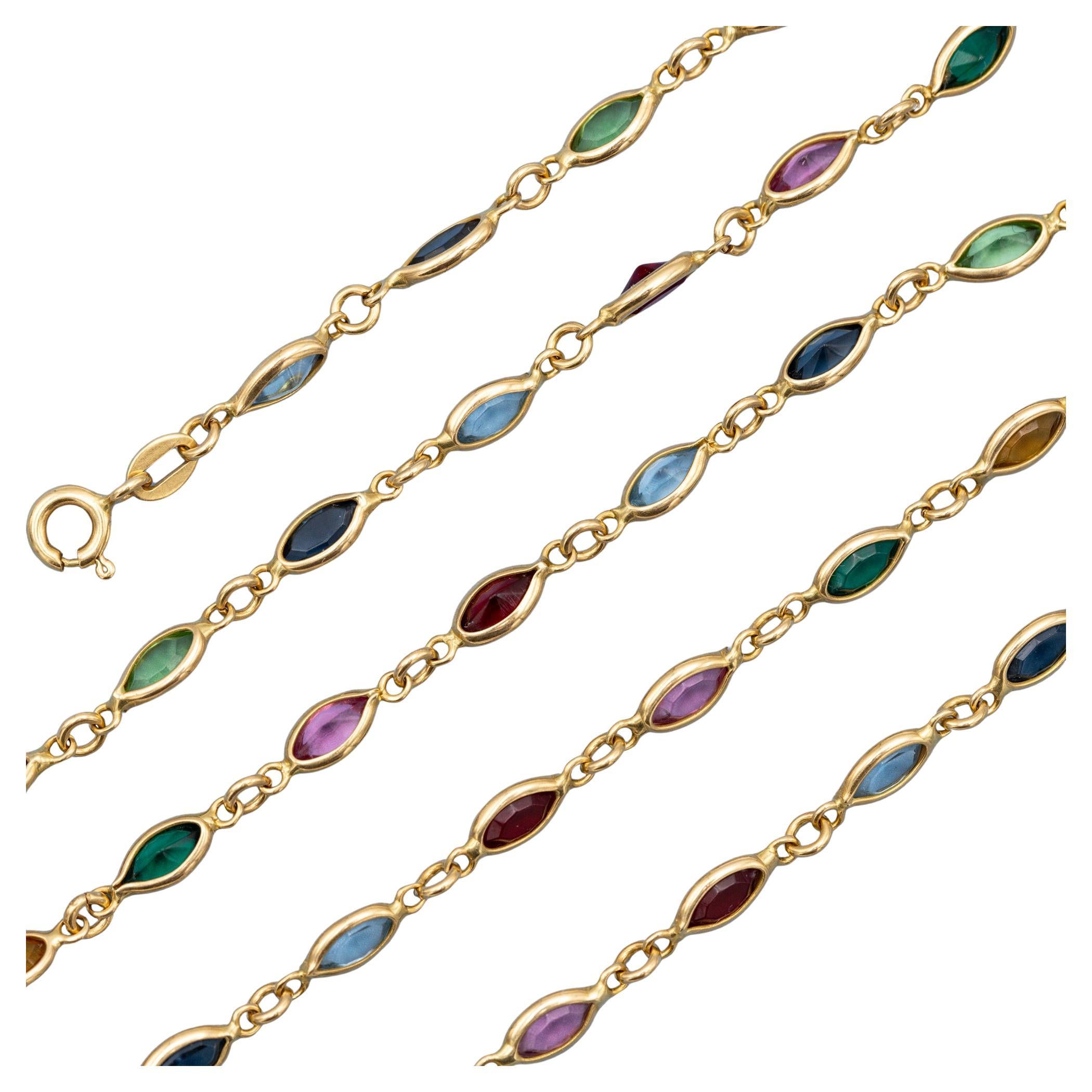 18k solid gold - multi coloured stone necklace - Thin chain, Minimal design