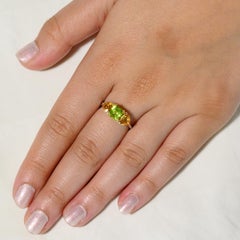 18K Solid Gold Natural Asscher Cut Peridot and Trilliant Citrine Solid Gold Ring