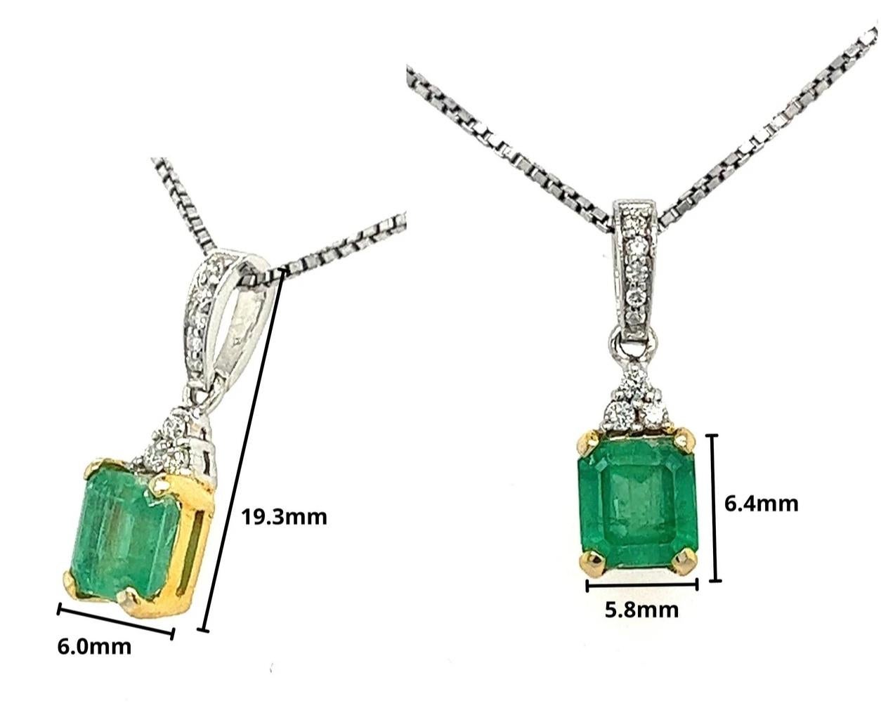 Women's or Men's 18k Solid Gold Natural Colombian Emerald and 3 Round Diamonds on Top Pendant For Sale