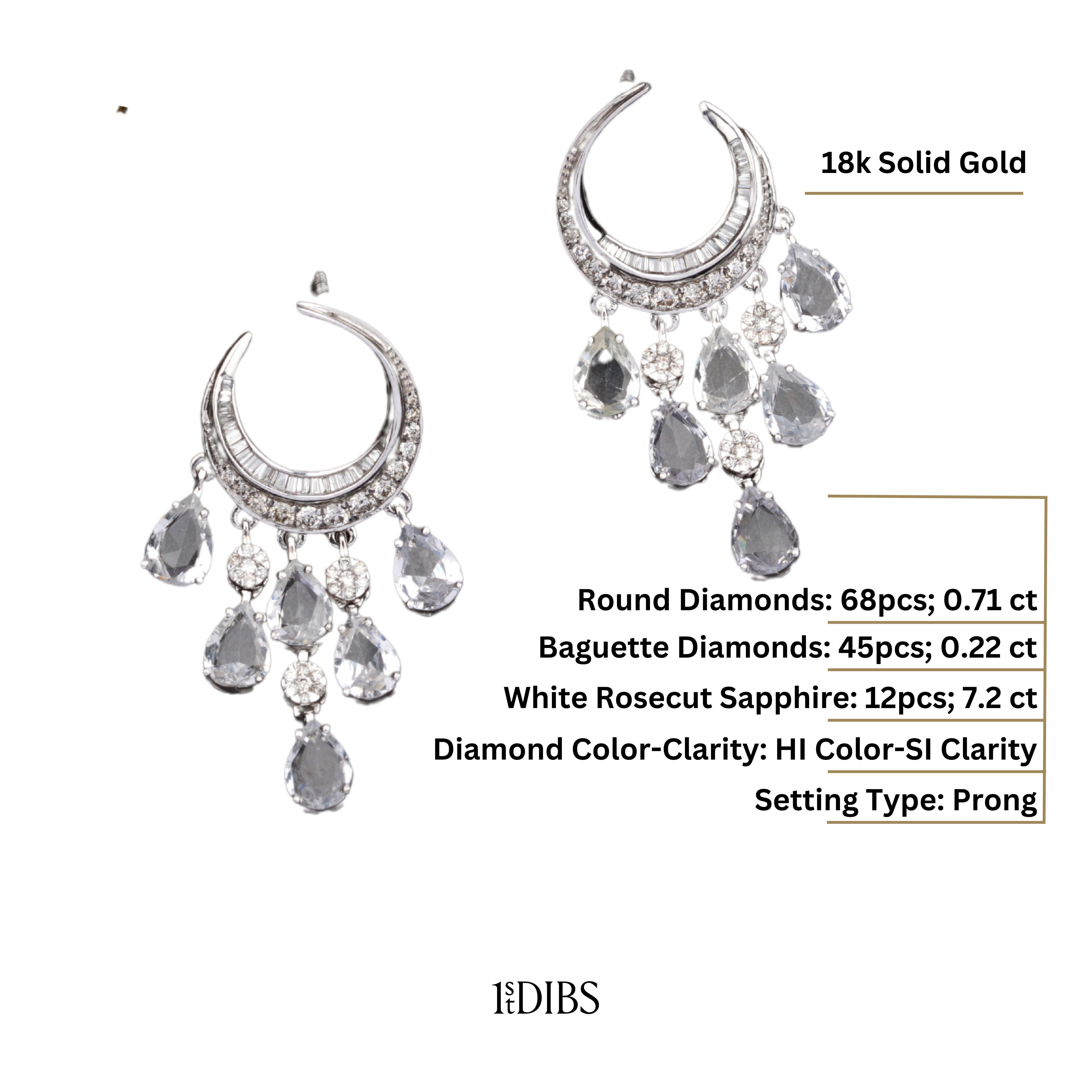 18 Karat Massivgold Ohrringe mit natürlichen Diamanten im Rosenschliff und weißem Saphir im Angebot 4