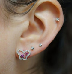 18K Solid Gold Natural Ruby and Diamond Stud Earrings