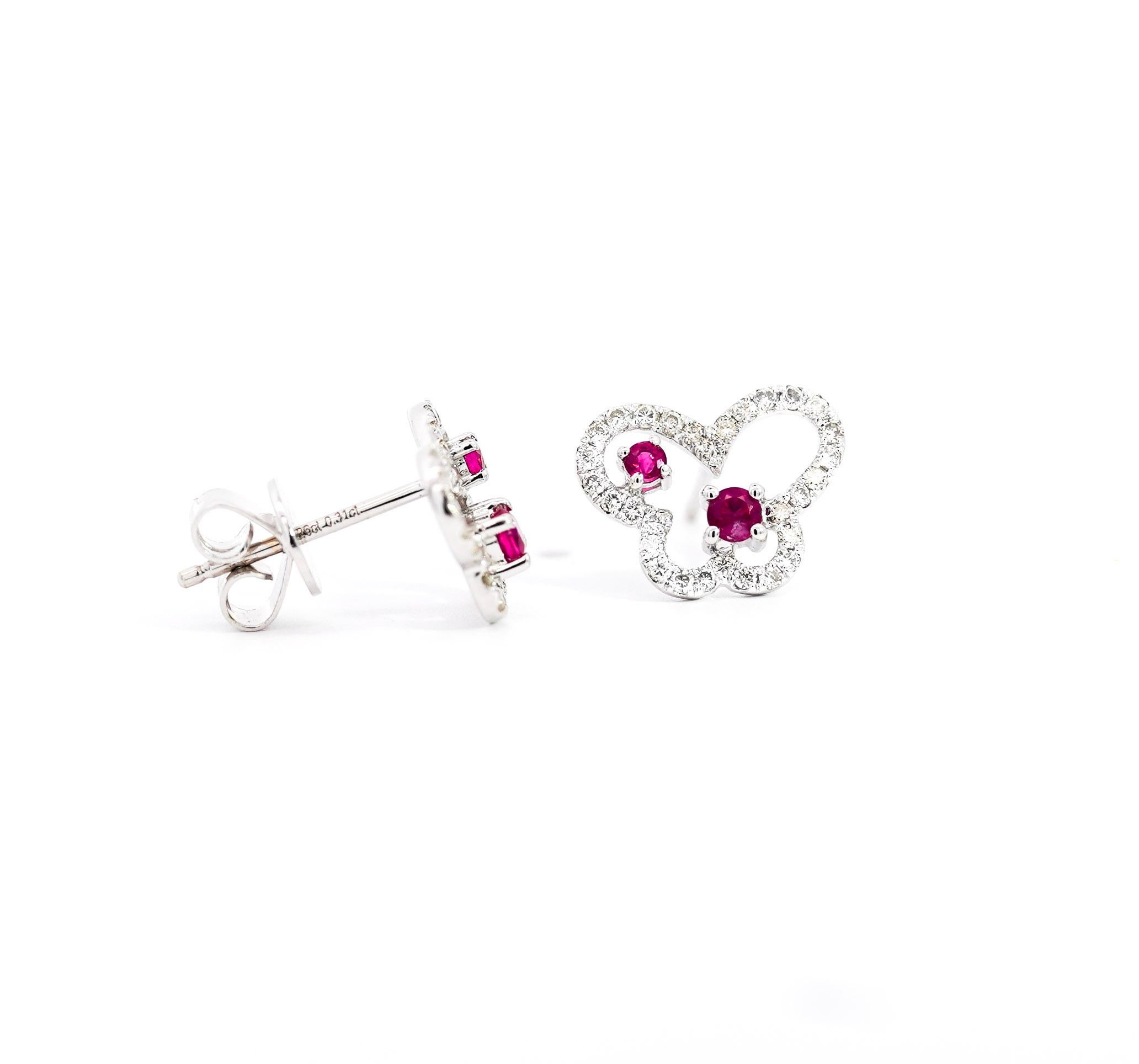 18K Solid Gold Natural Ruby and Diamond Stud Earrings For Sale 3