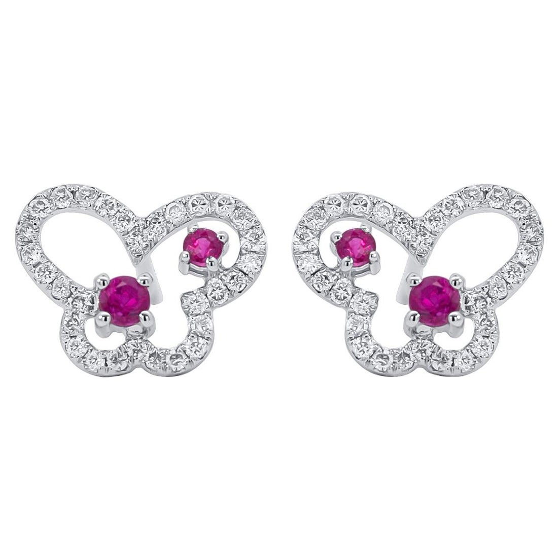 18K Massiv Gold Natürlicher Rubin und Diamant Ohrstecker
