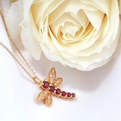 18k Solid Gold Natural Ruby Diamond Dragonfly Pendant