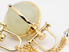 18k Solid Gold Nephrite White Jade Orb Talisman Pendant Necklace, Modern Sacred