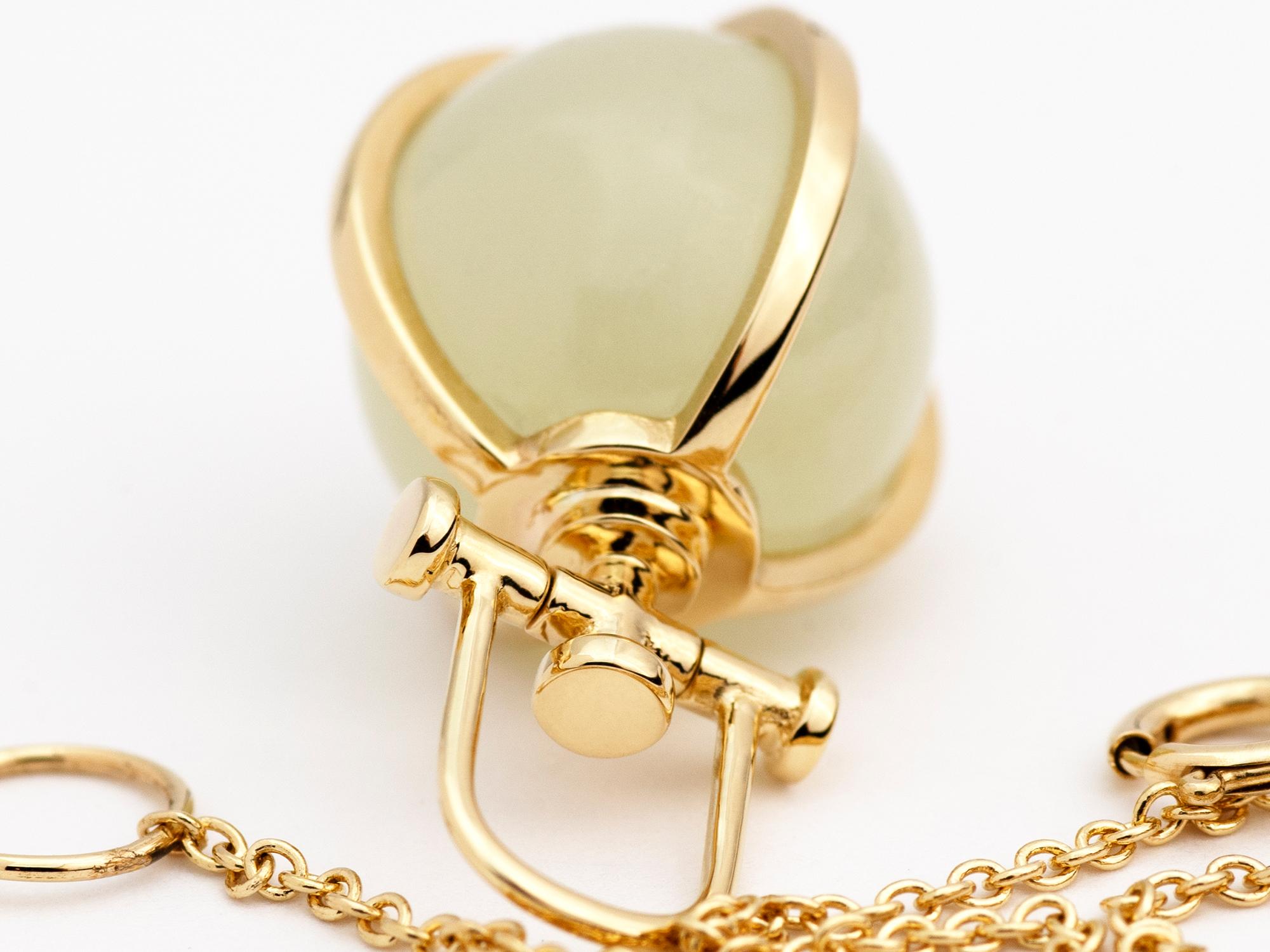 18k Solid Gold Nephrite White Jade Orb Talisman Pendant Necklace, Modern Sacred For Sale 3