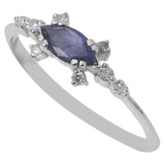 18K solid Gold Night sky blue Sapphire and Diamond ring