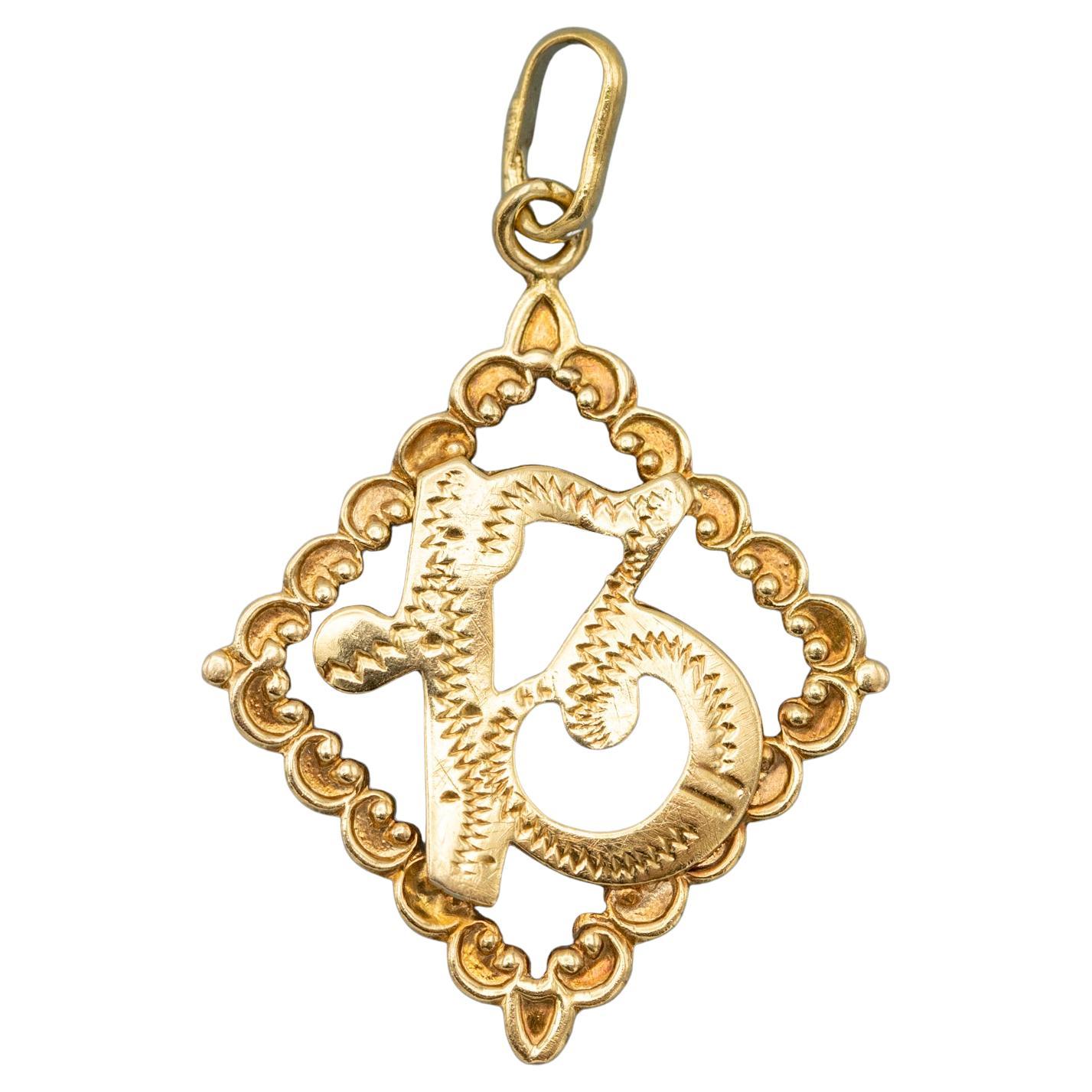 18K solid gold number 13 good luck charm - Love token - vintage lucky nr pendant