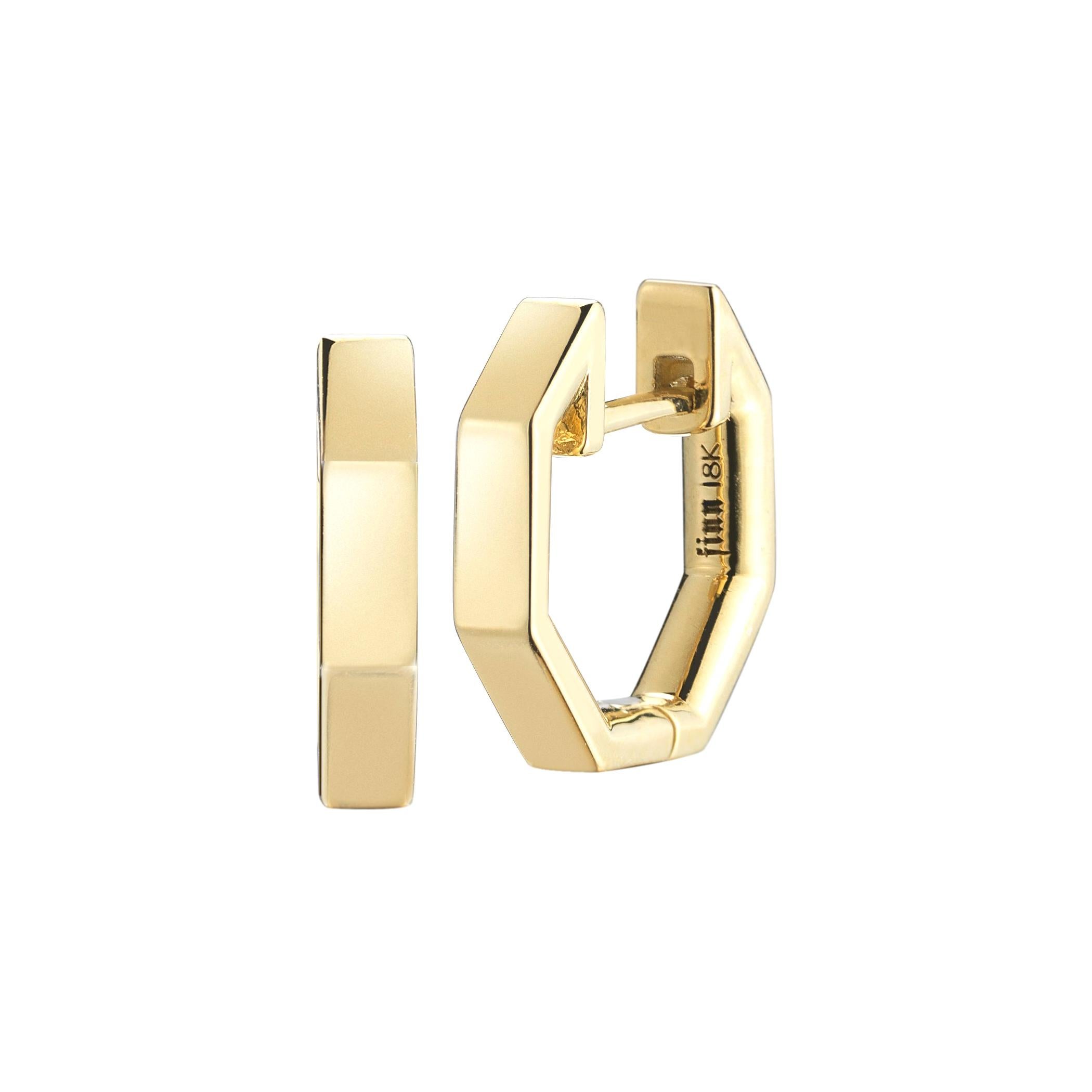 18 Karat Solid Gold Octagon Huggies For Sale