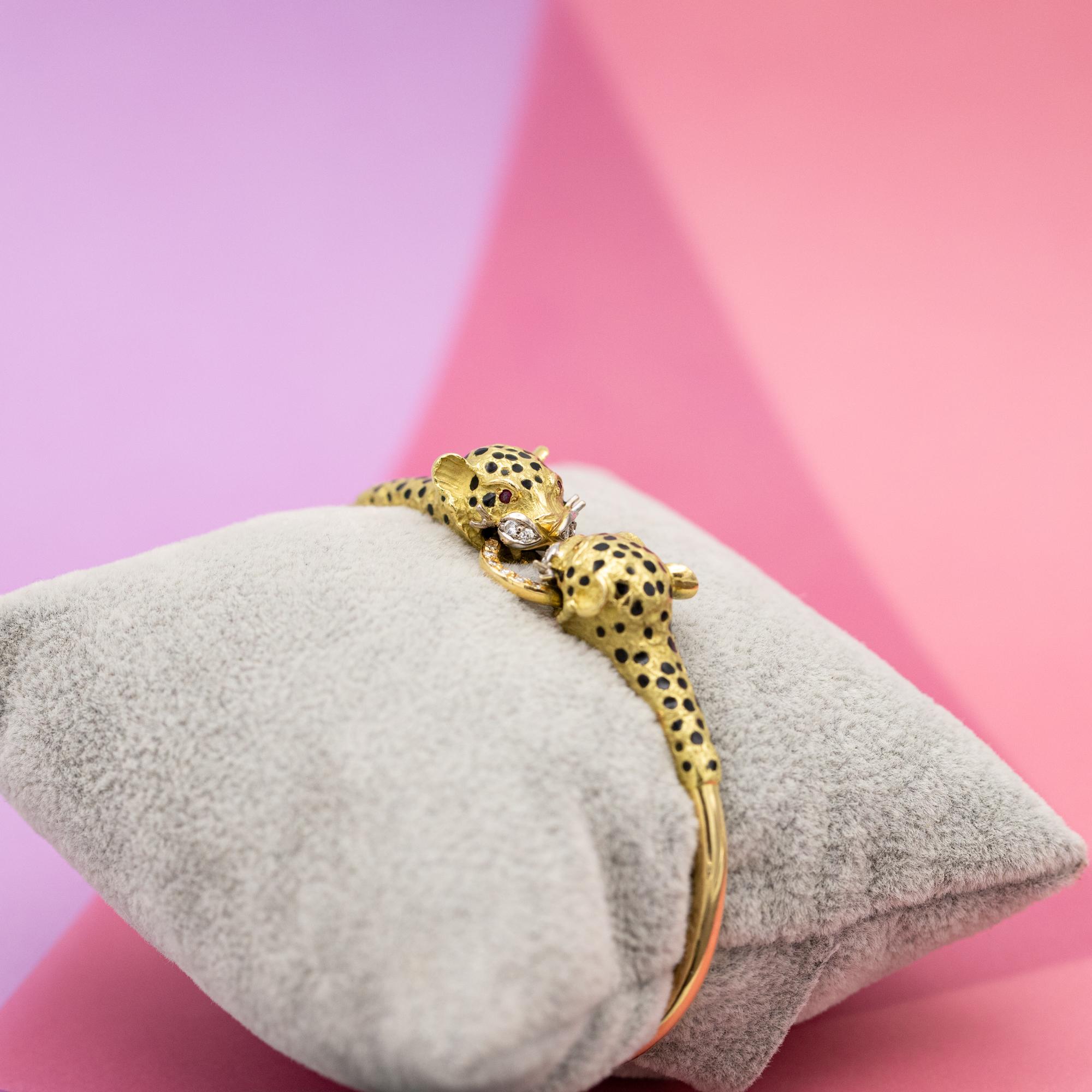 18k solid gold panther bracelet - Vintage tiger bangle - 1980's statement jewel 4