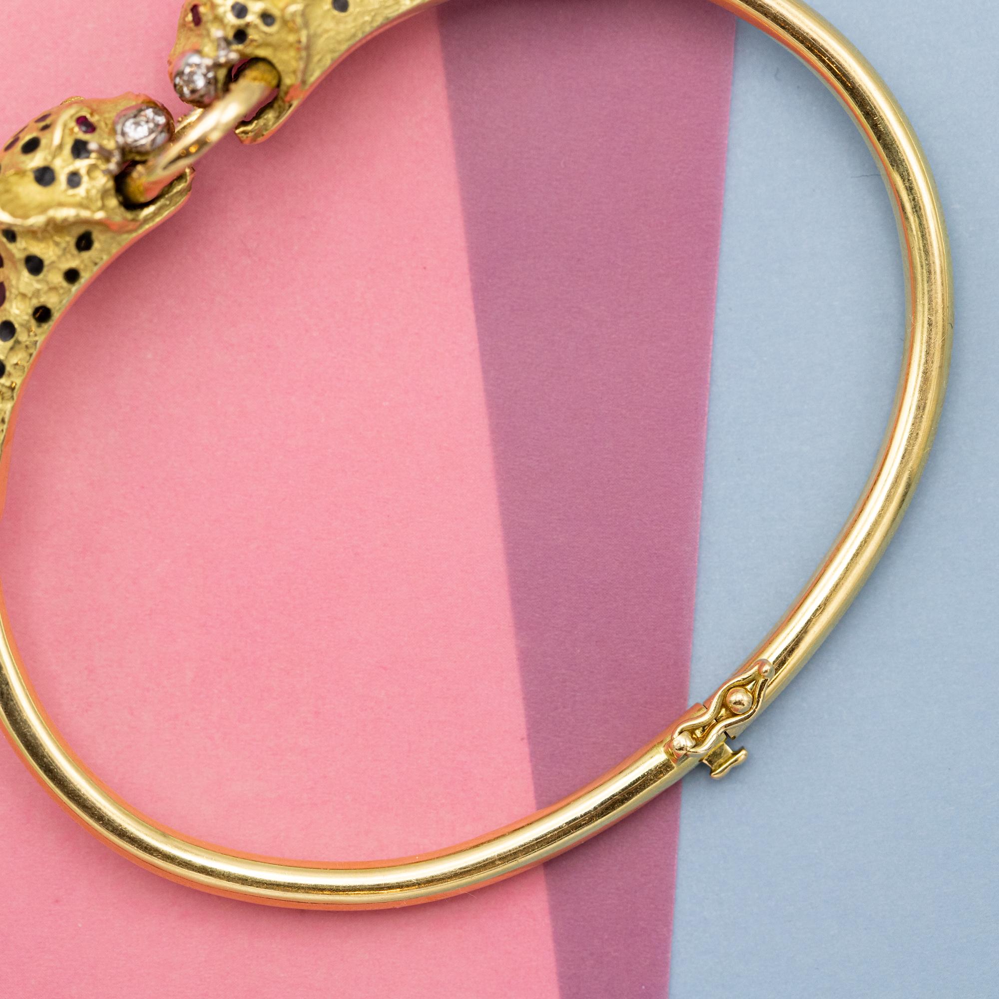18k solid gold panther bracelet - Vintage tiger bangle - 1980's statement jewel 8