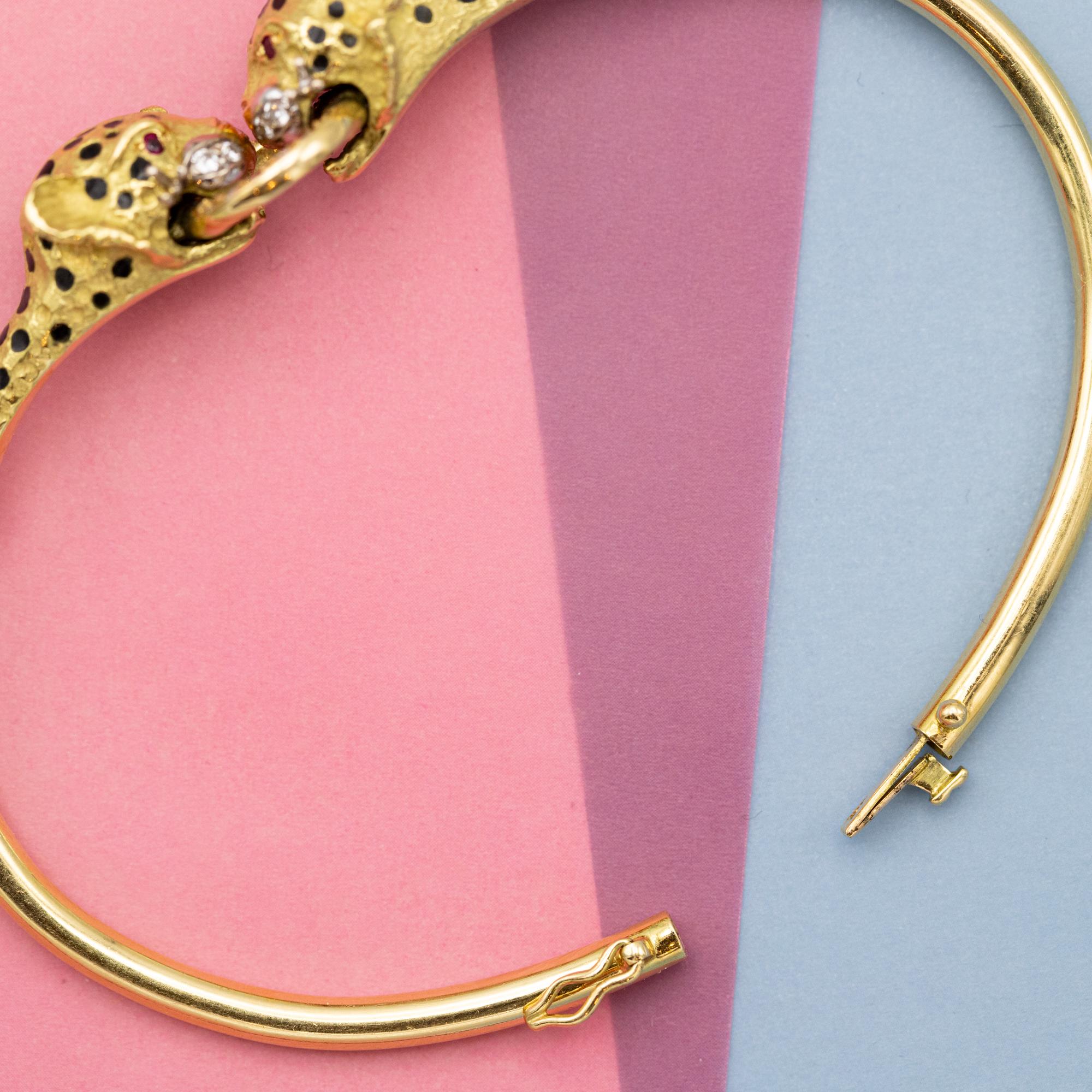 18k solid gold panther bracelet - Vintage tiger bangle - 1980's statement jewel 9