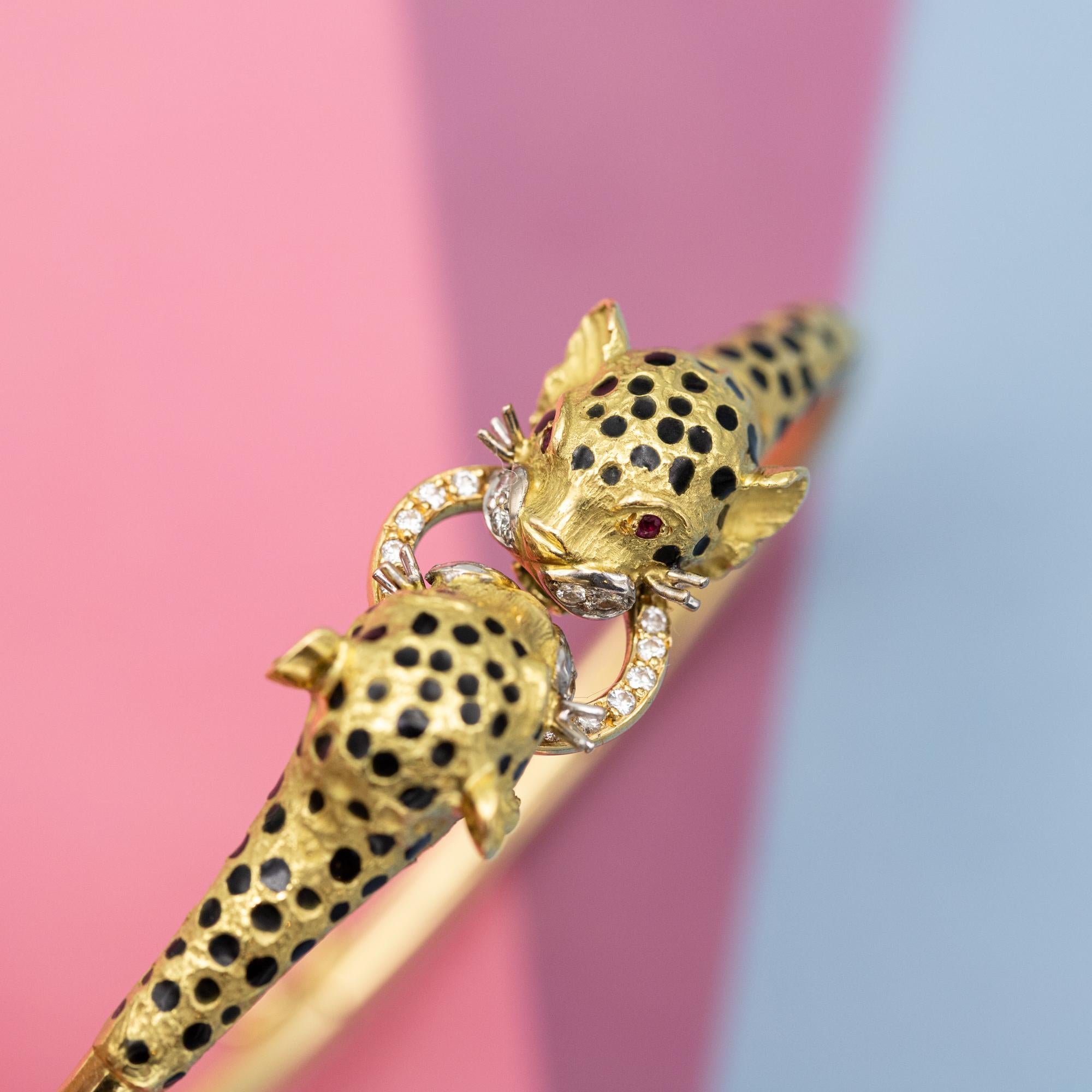 18k solid gold panther bracelet - Vintage tiger bangle - 1980's statement jewel 10