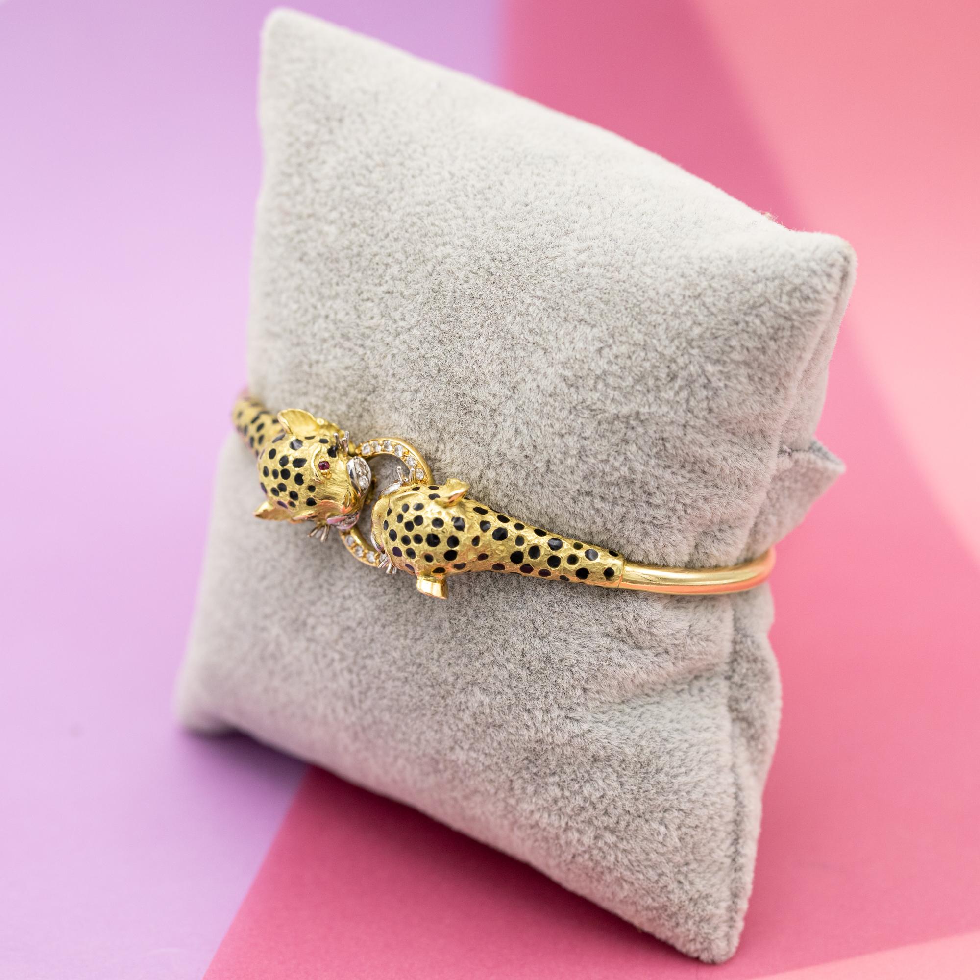18k solid gold panther bracelet - Vintage tiger bangle - 1980's statement jewel 1