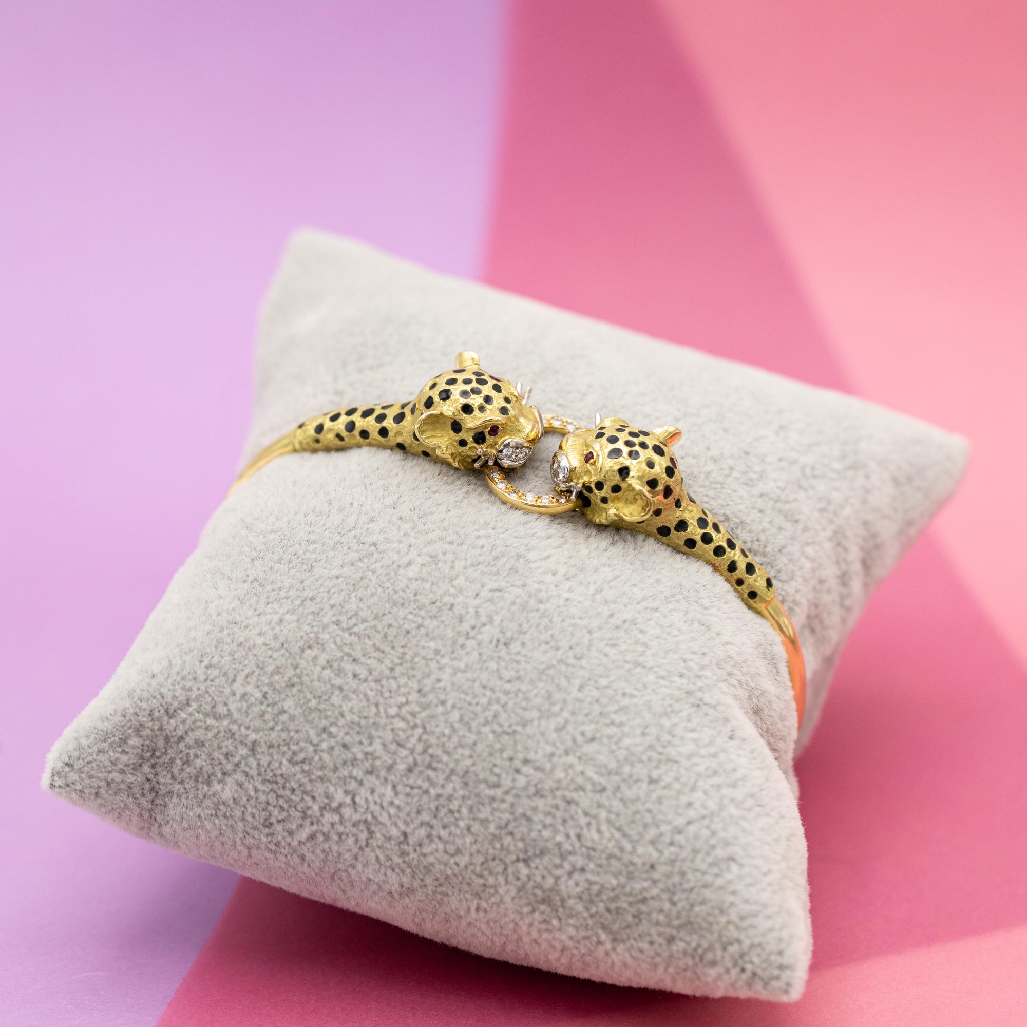 18k solid gold panther bracelet - Vintage tiger bangle - 1980's statement jewel 2