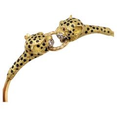 18k solid gold panther bracelet - Vintage tiger bangle - 1980's statement jewel