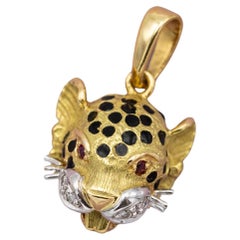 18k solid gold panther pendant - Retro tiger charm - statement cat jewellery