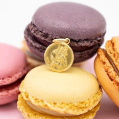 18K solid gold pendant - Saint Christopher charm - 1960's Catholic medallion