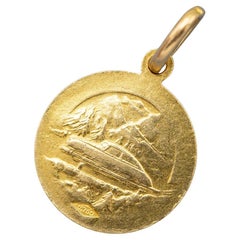 18K solid gold pendant - Saint Christopher charm - 1960's Catholic medallion