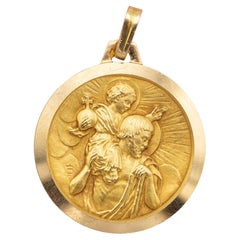 Colgante XL de oro macizo de 18 quilates - amuleto de San Cristóbal - medallón católico de los años 60