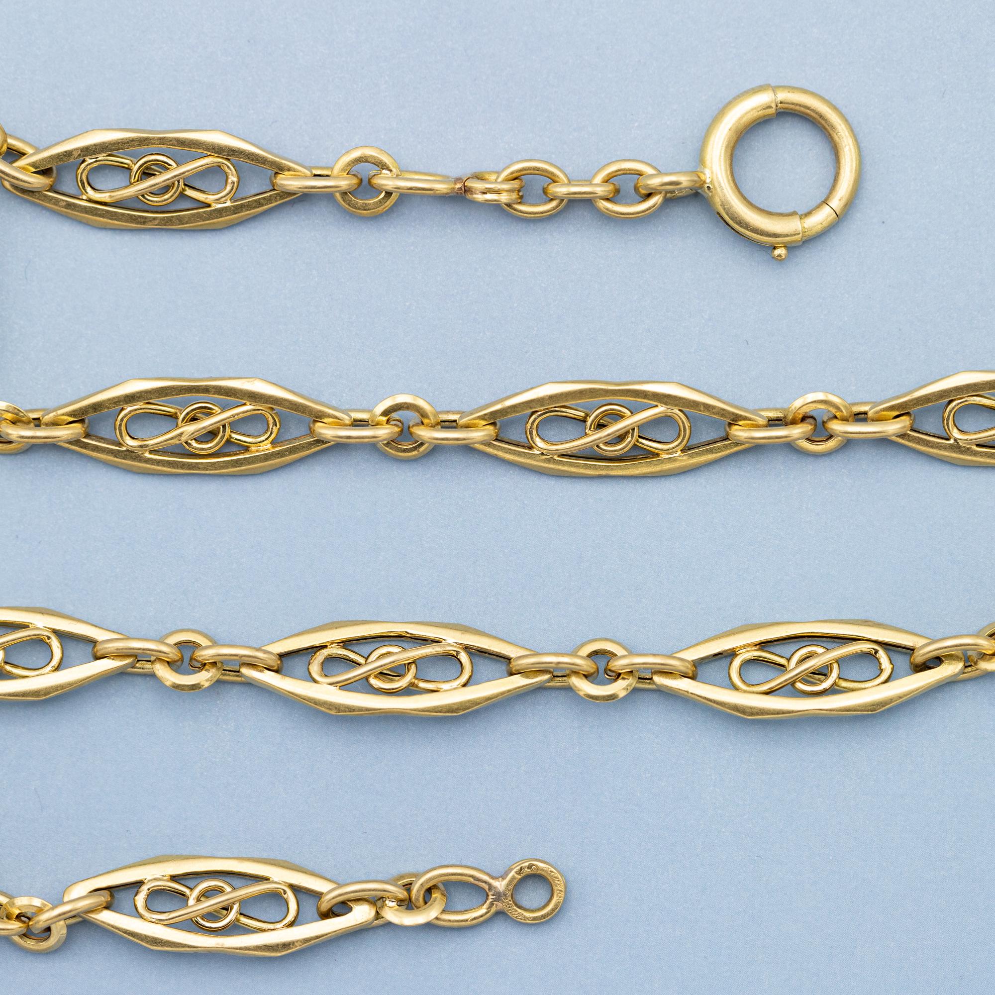 18 Karat massives Gold Taschenuhrkette - Antike Halskette - Choker Sautoir 15,35 Zoll (Viktorianisch) im Angebot