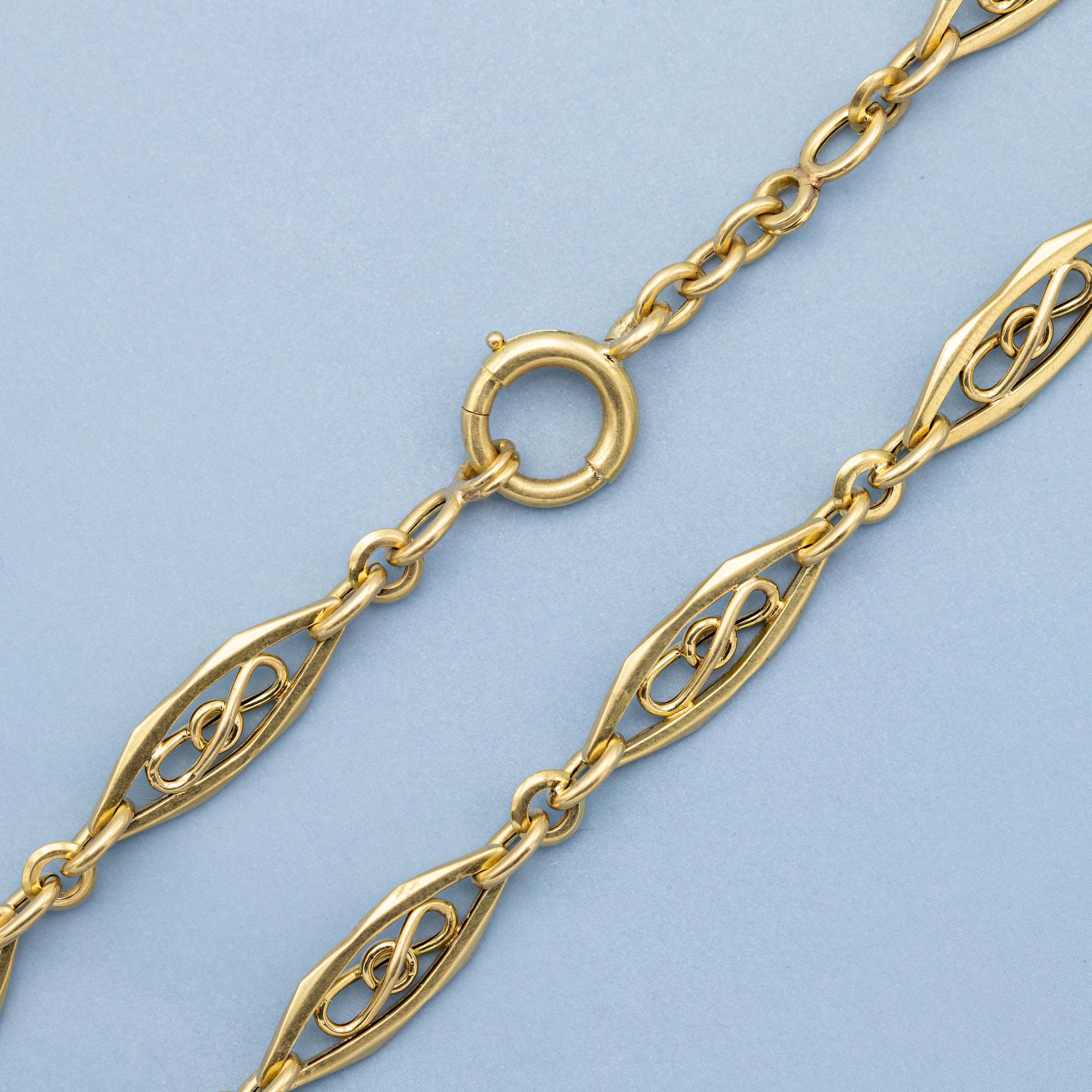 18 Karat massives Gold Taschenuhrkette - Antike Halskette - Choker Sautoir 15,35 Zoll im Zustand „Gut“ im Angebot in Antwerp, BE