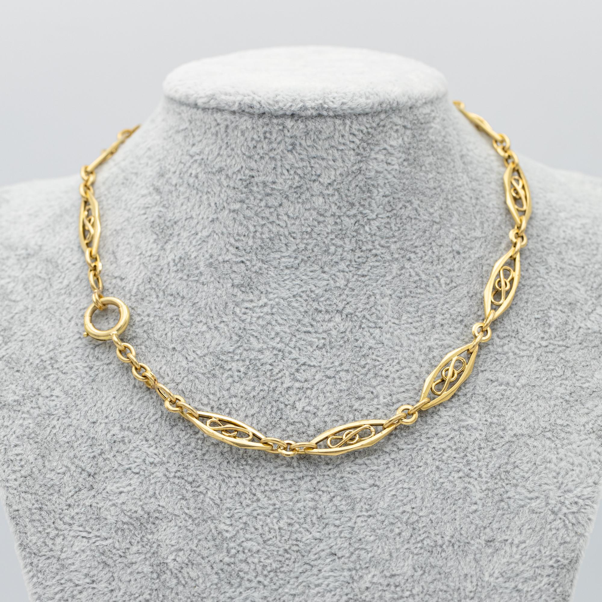 18 Karat massives Gold Taschenuhrkette - Antike Halskette - Choker Sautoir 15,35 Zoll für Damen oder Herren im Angebot