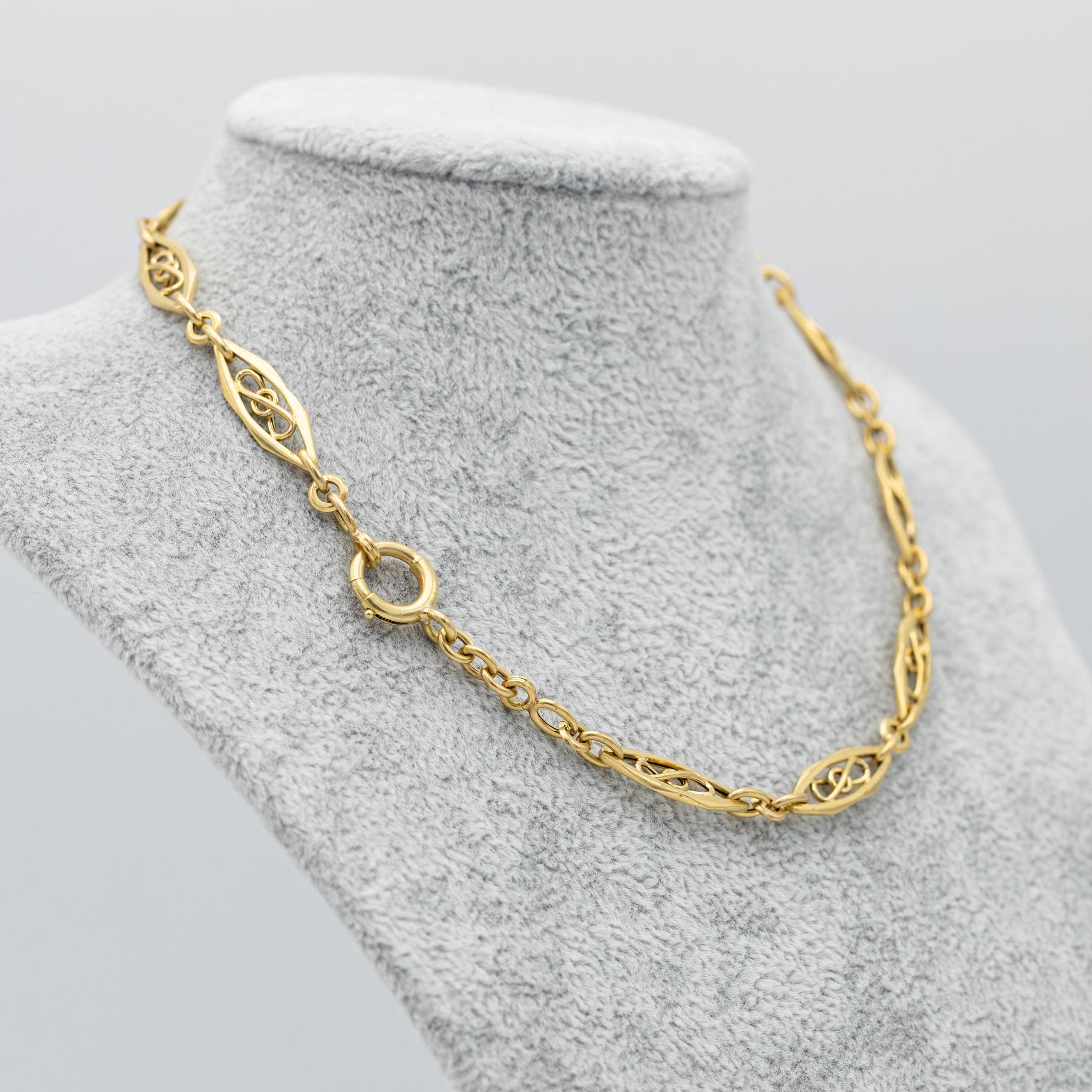 18 Karat massives Gold Taschenuhrkette - Antike Halskette - Choker Sautoir 15,35 Zoll im Angebot 1
