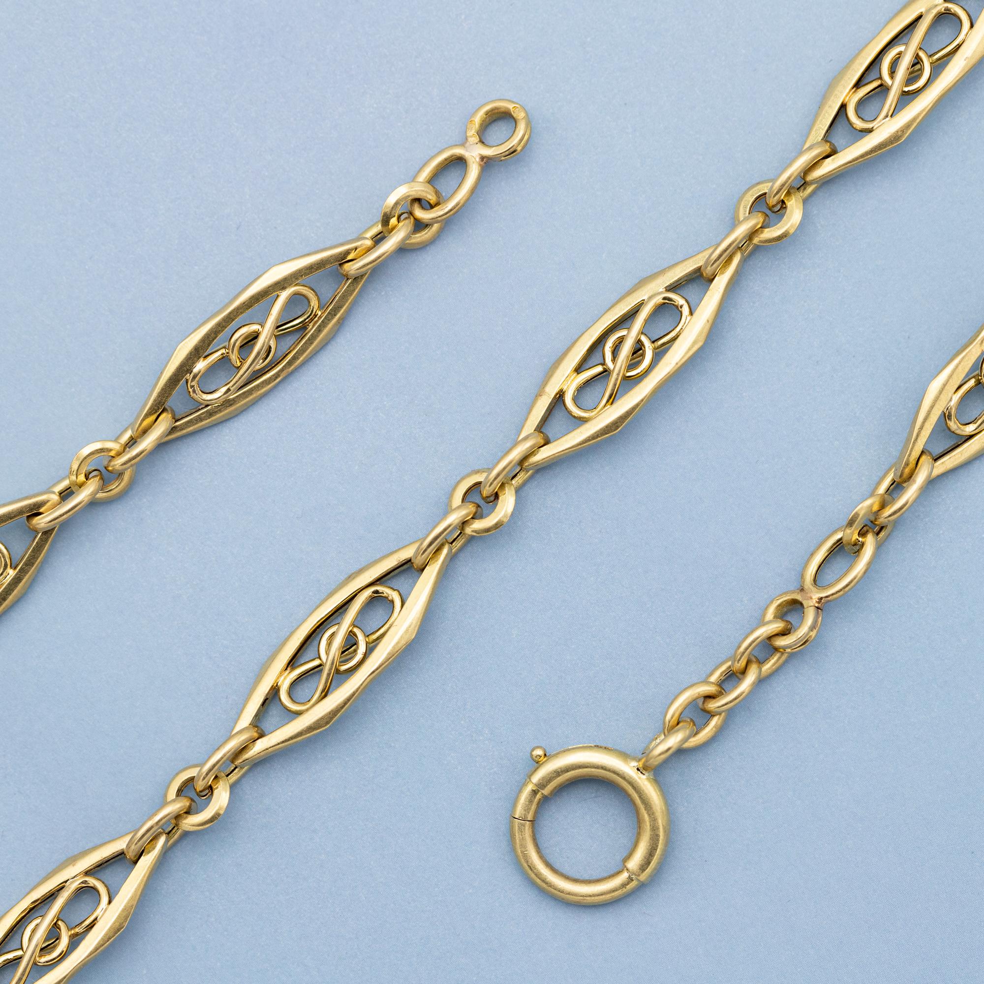 18K solid gold Pocket watch chain - Antique Necklace - Choker Sautoir 15.35 Inch In Good Condition For Sale In Antwerp, BE