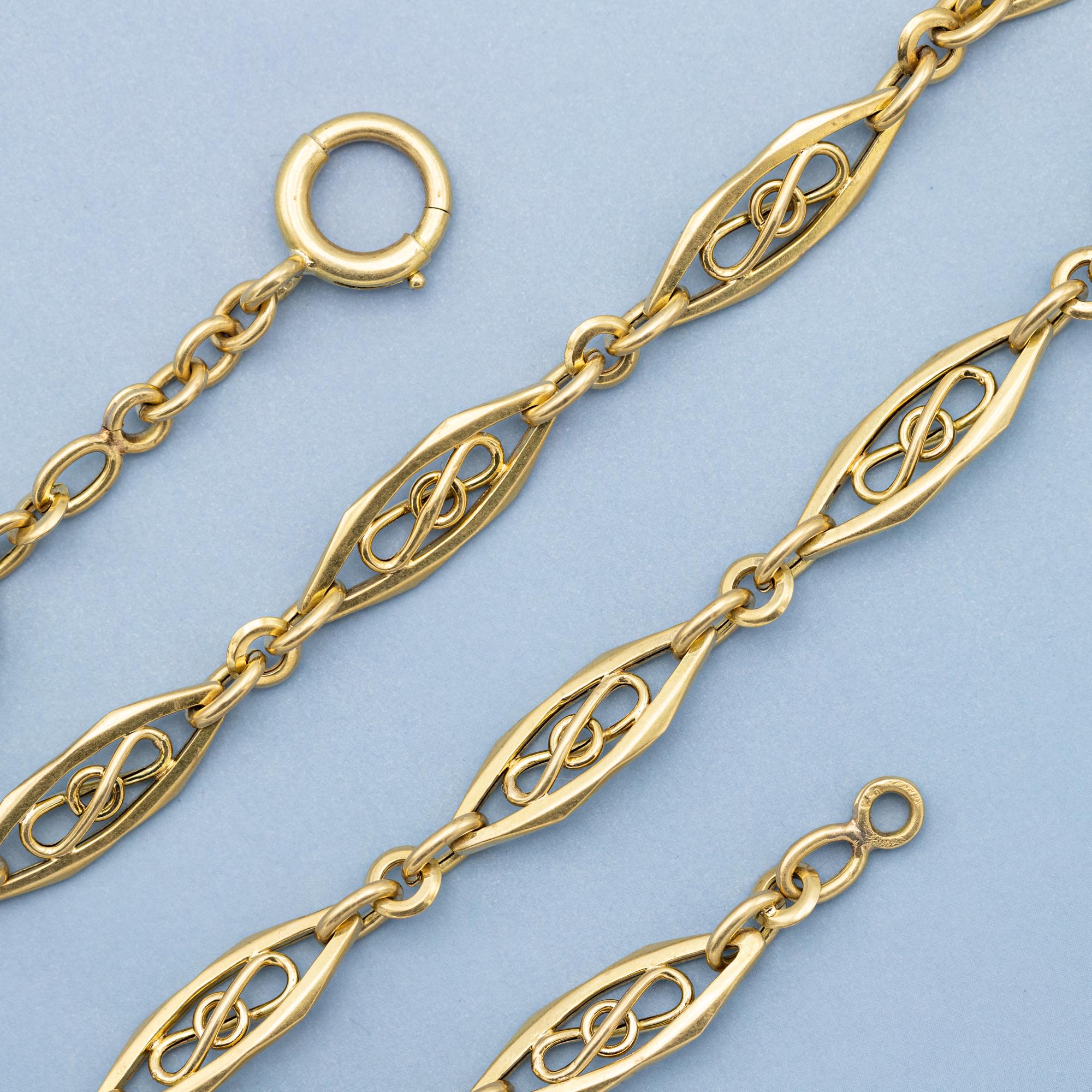 18 Karat massives Gold Taschenuhrkette - Antike Halskette - Choker Sautoir 15,35 Zoll im Angebot 3