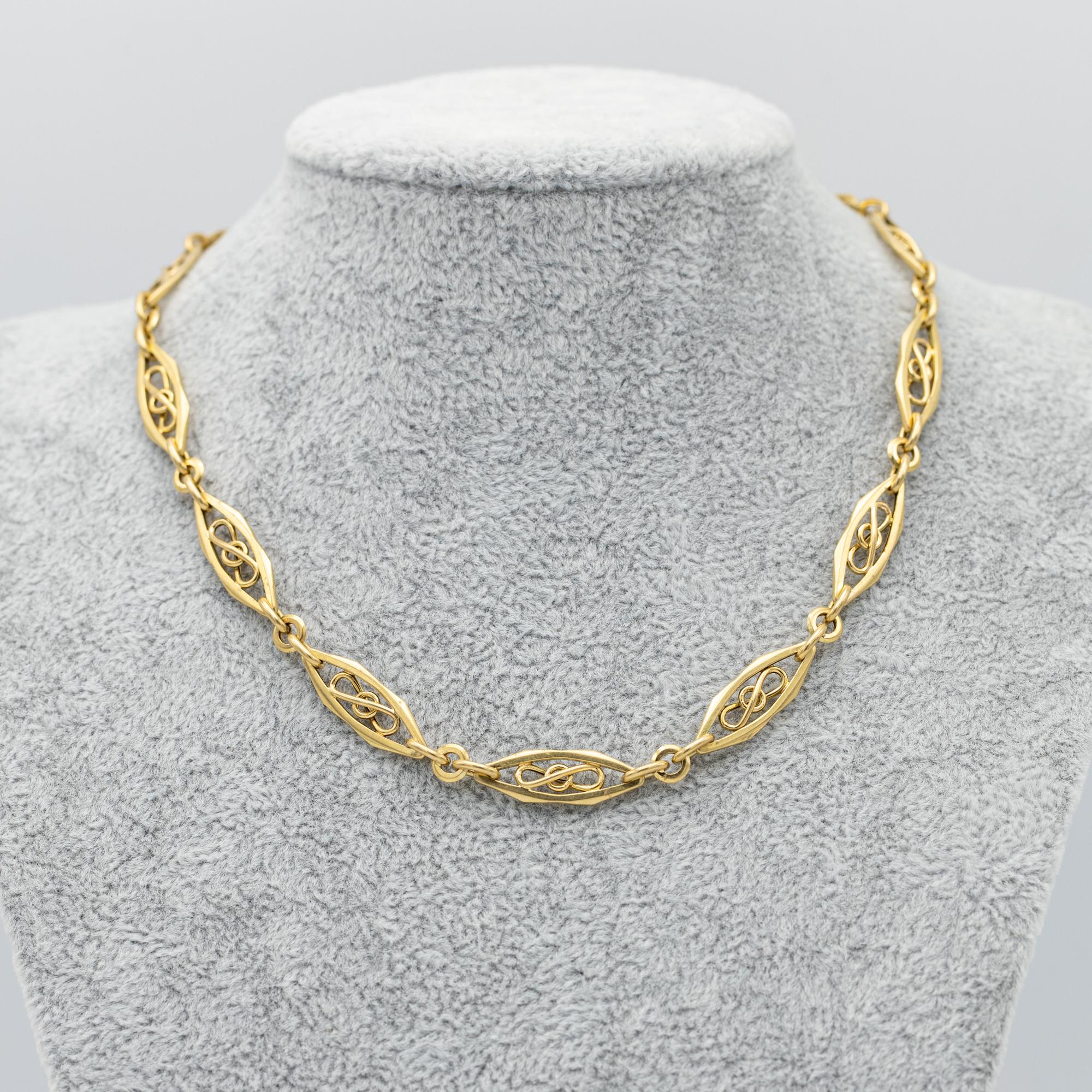 18 Karat massives Gold Taschenuhrkette - Antike Halskette - Choker Sautoir 15,35 Zoll im Angebot 4