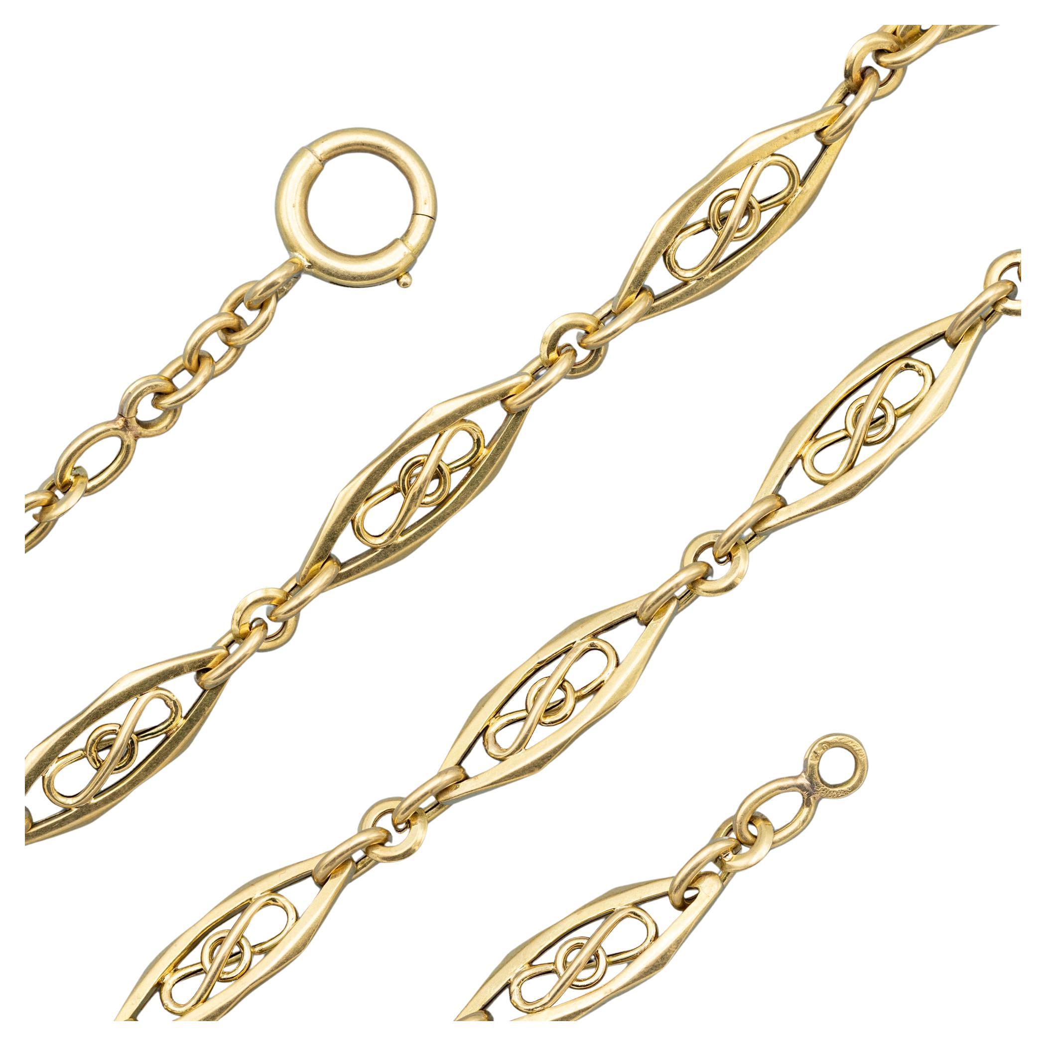 Chaîne de montre de poche en or massif 18 carats - Collier ancien - Sautoir ras du cou 15,35 pouces en vente