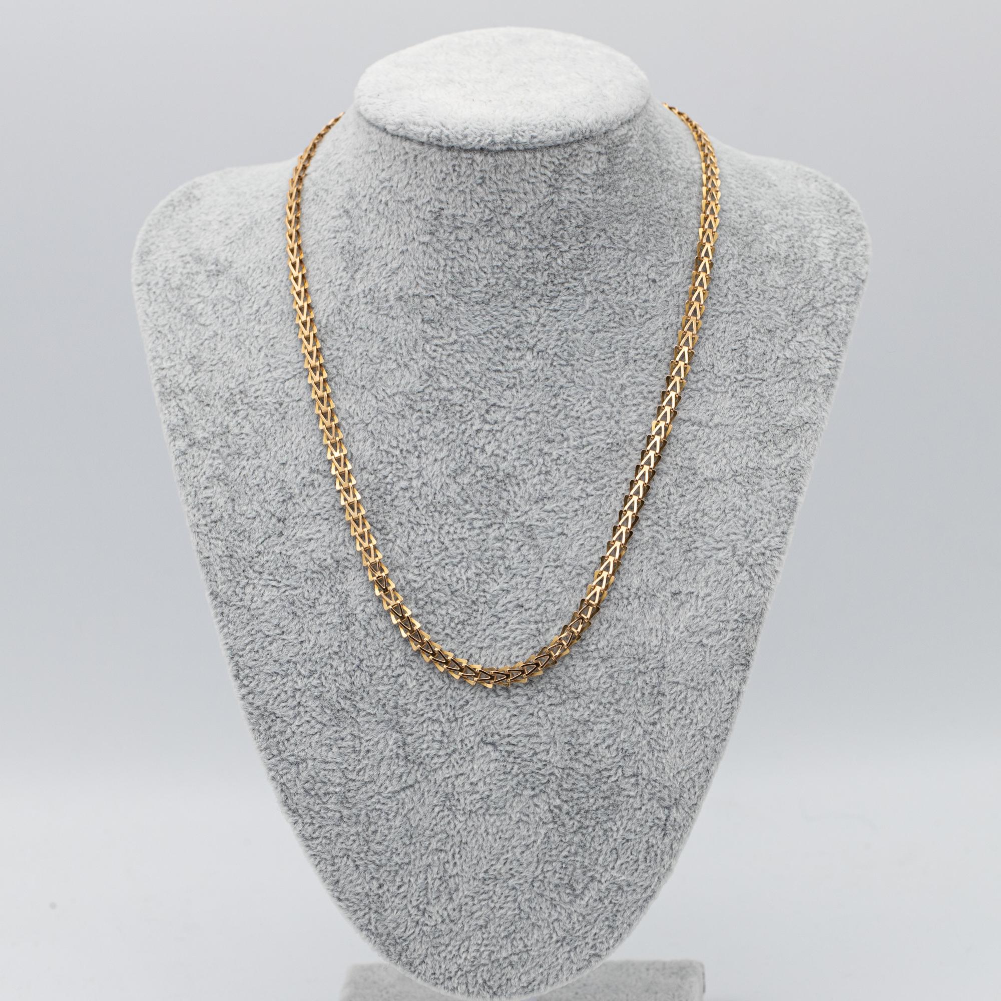 18k solid gold Retro chain - French triangles necklace - 44.5 cm - 17.5 inch In Good Condition In Antwerp, BE
