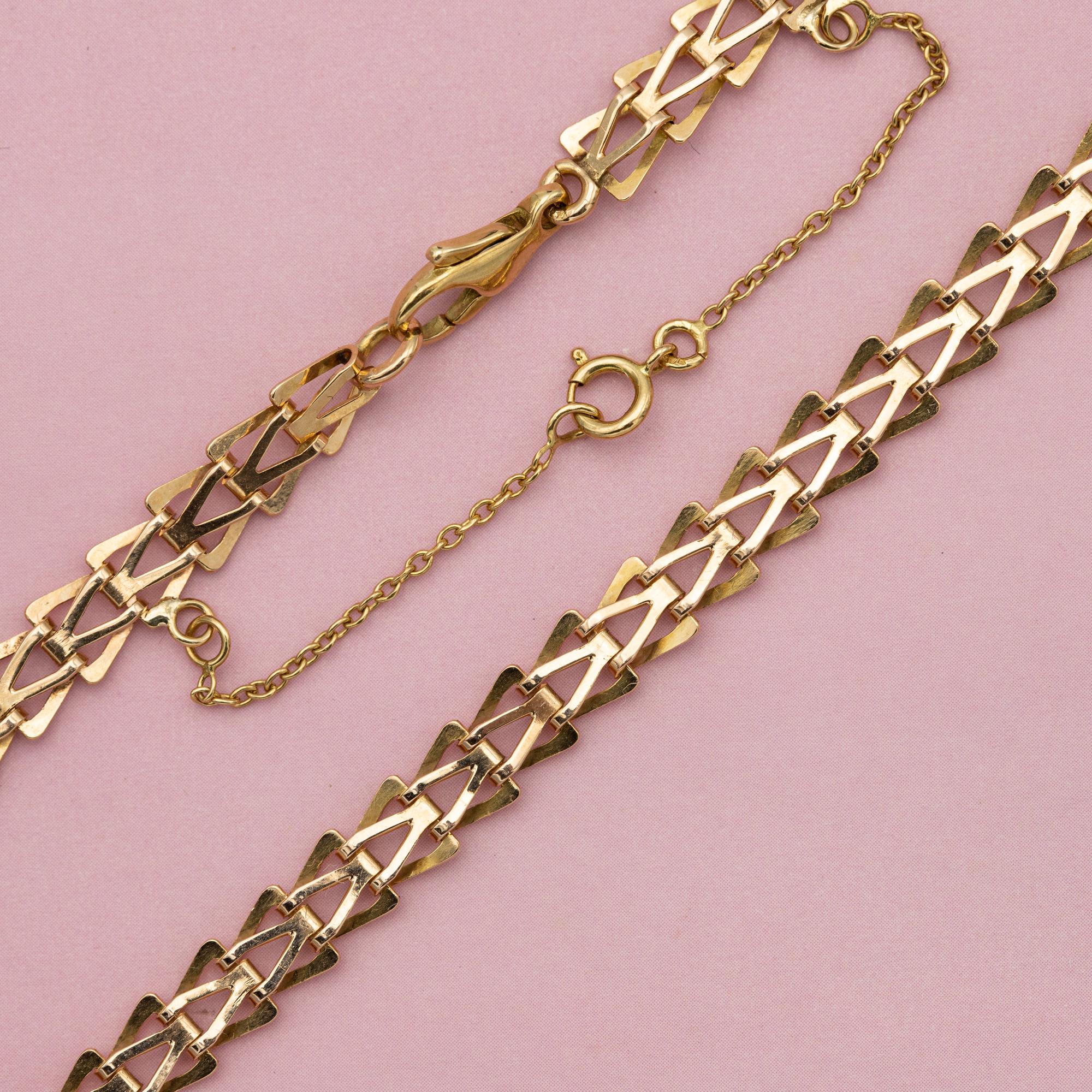 18k solid gold Retro chain - French triangles necklace - 44.5 cm - 17.5 inch 1