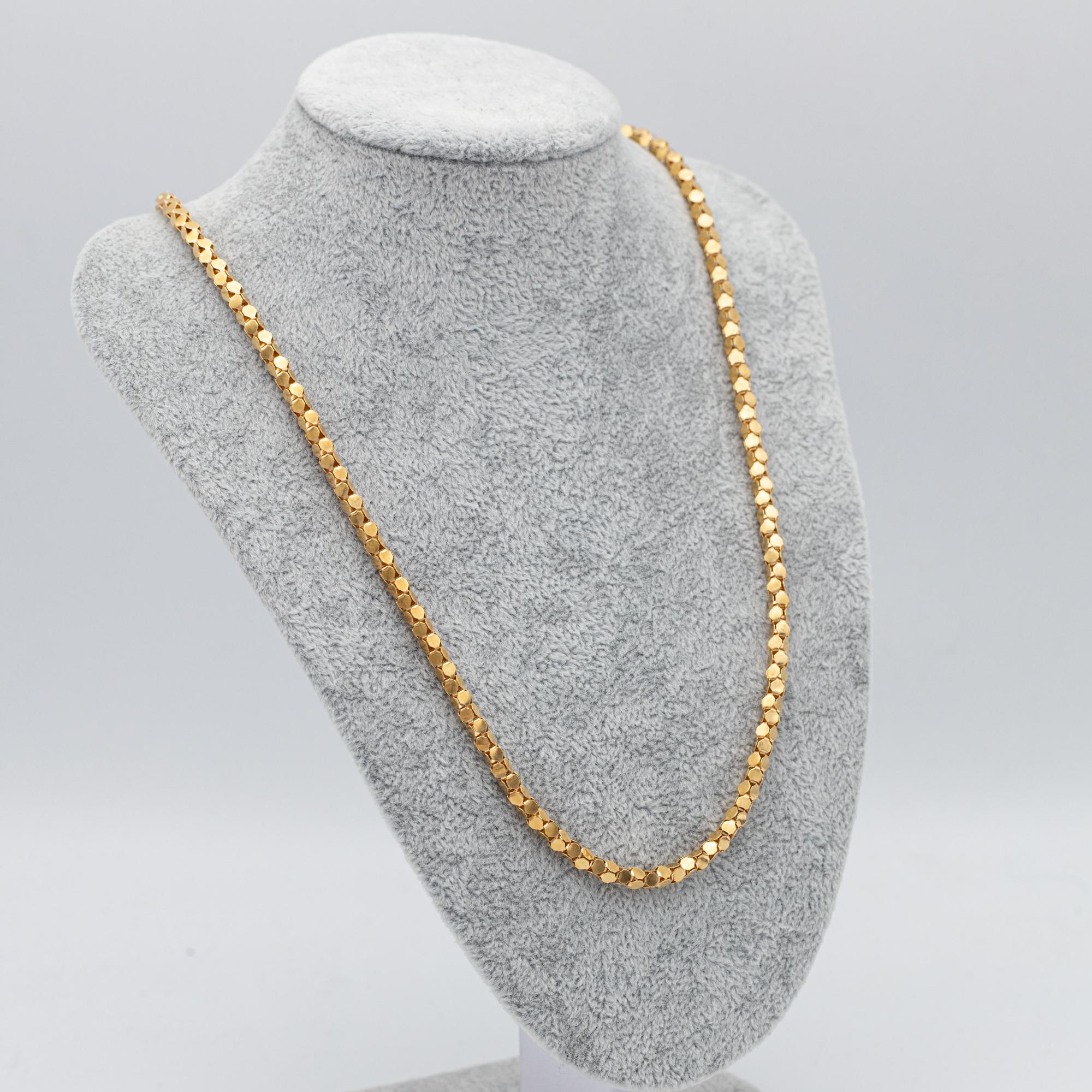 Women's or Men's 18k solid gold Retro popcorn chain - Italian 1960's necklace - 63.5 cm - 25 inch For Sale