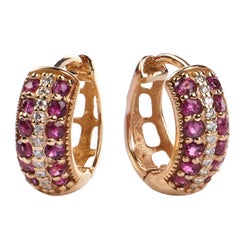 18K solid GOLD Revival Diamond and Ruby earrings