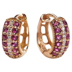 18K solid GOLD Revival Diamond and Ruby earrings