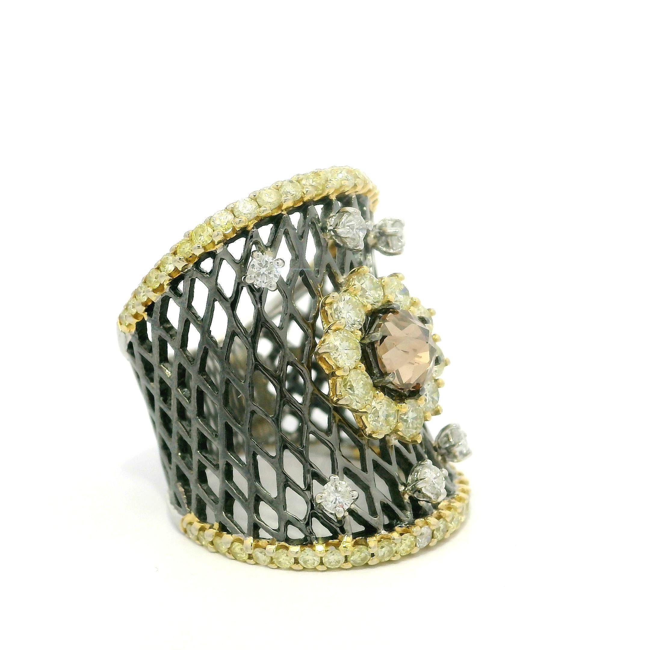18k Massivgold Rhodium 2,53ctw Ausgefallener Fancy Diamant-Cluster breiter konkaver Bandring im Angebot 8